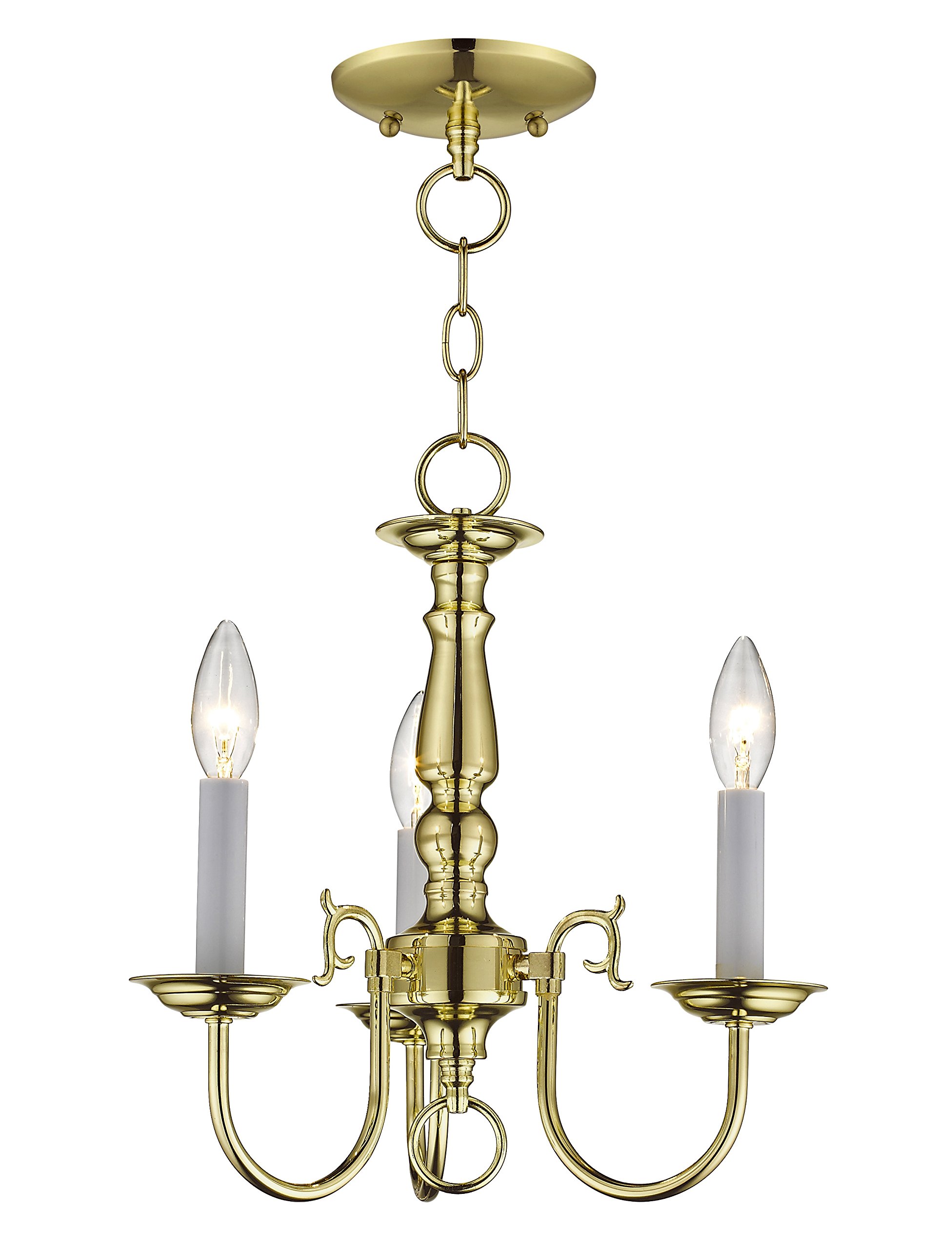 Livex Lighting 5013-02 Williamsburg 3-Light Polished Brass Hanging Lantern Flush Mount Mini Chandelier - Perfect for Entryway, Dining Room, and Bedroom Lighting