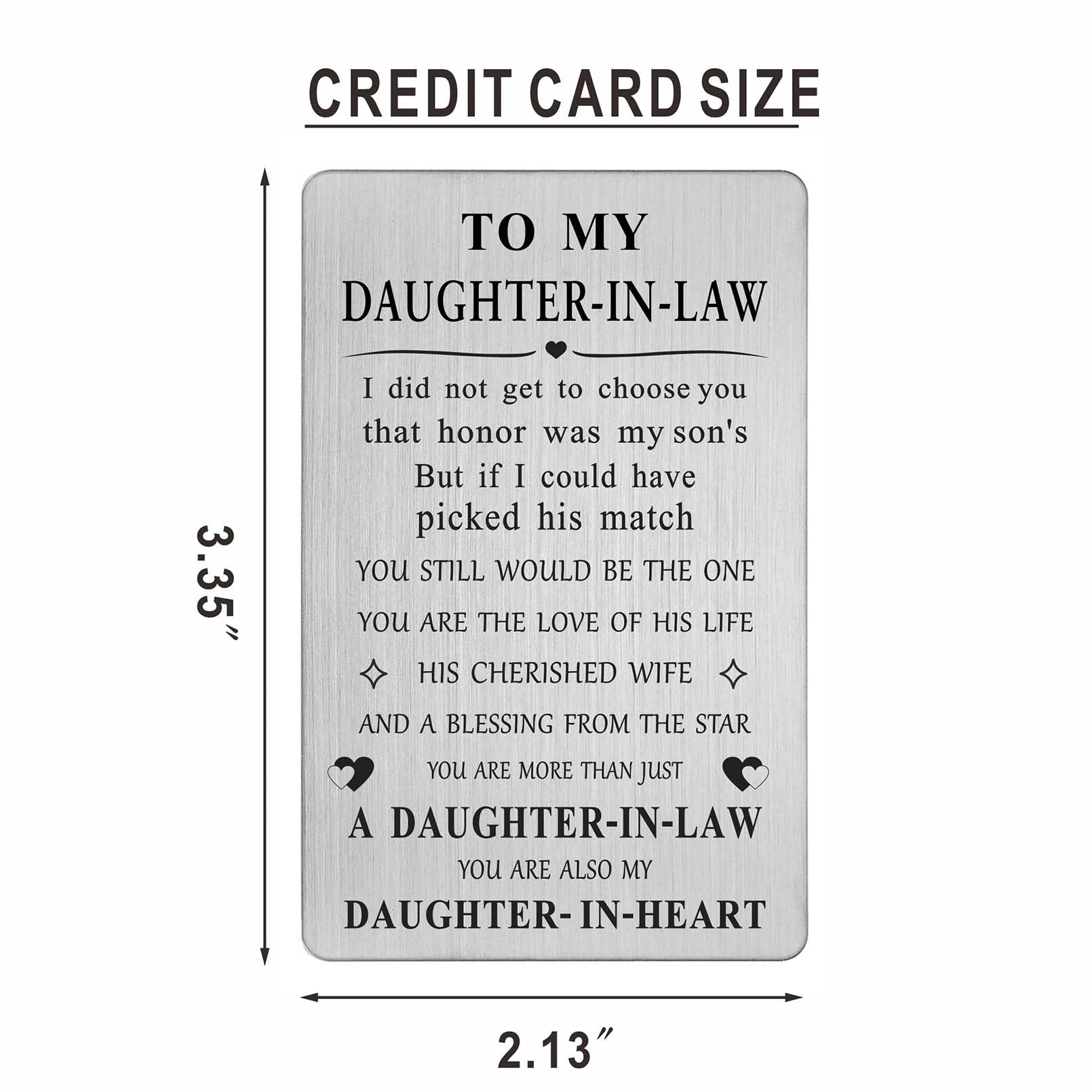 CPLJW Mother-in-Law to Daughter-in-Law Gift Set - Engraved Wallet Card & Heartfelt Keepsake for Weddings, Birthdays & Special Occasions | Perfect for Bridal Showers, Anniversary & Welcome to Family Gifts