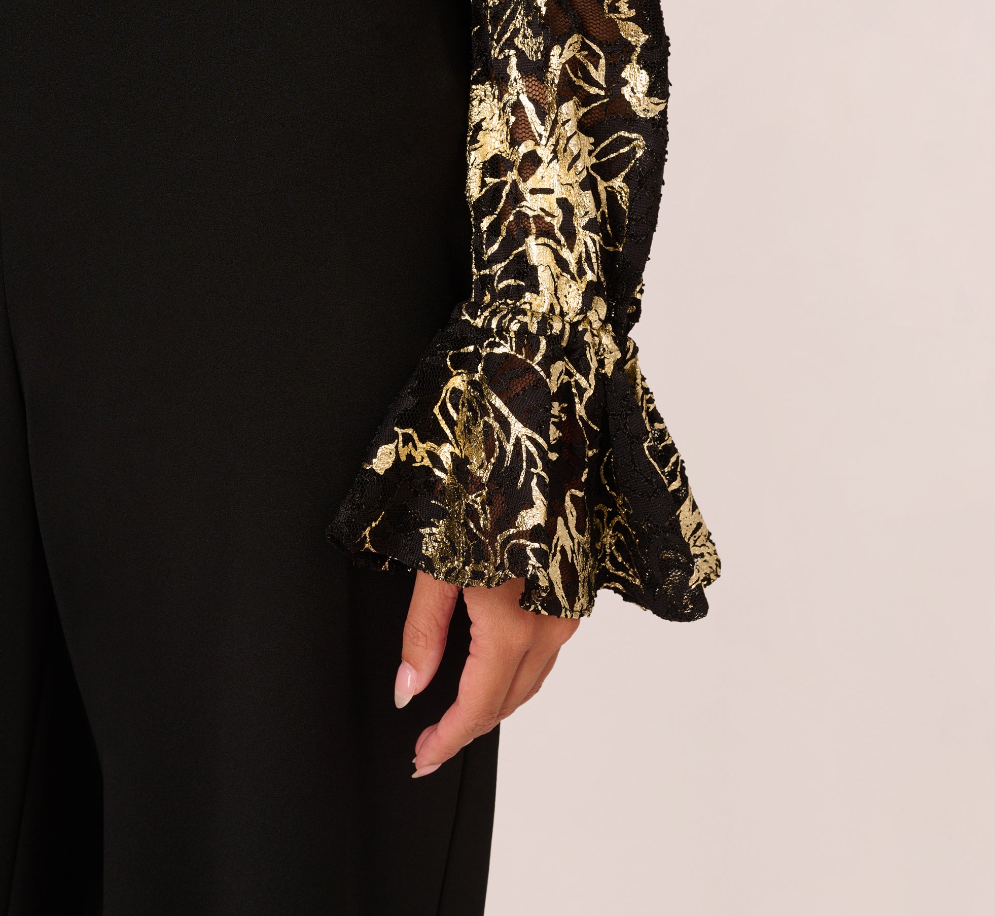Black Gold Lace and Crepe Jumpsuit for Women - Elegant Evening Wear & Party Outfit for Special Occasions