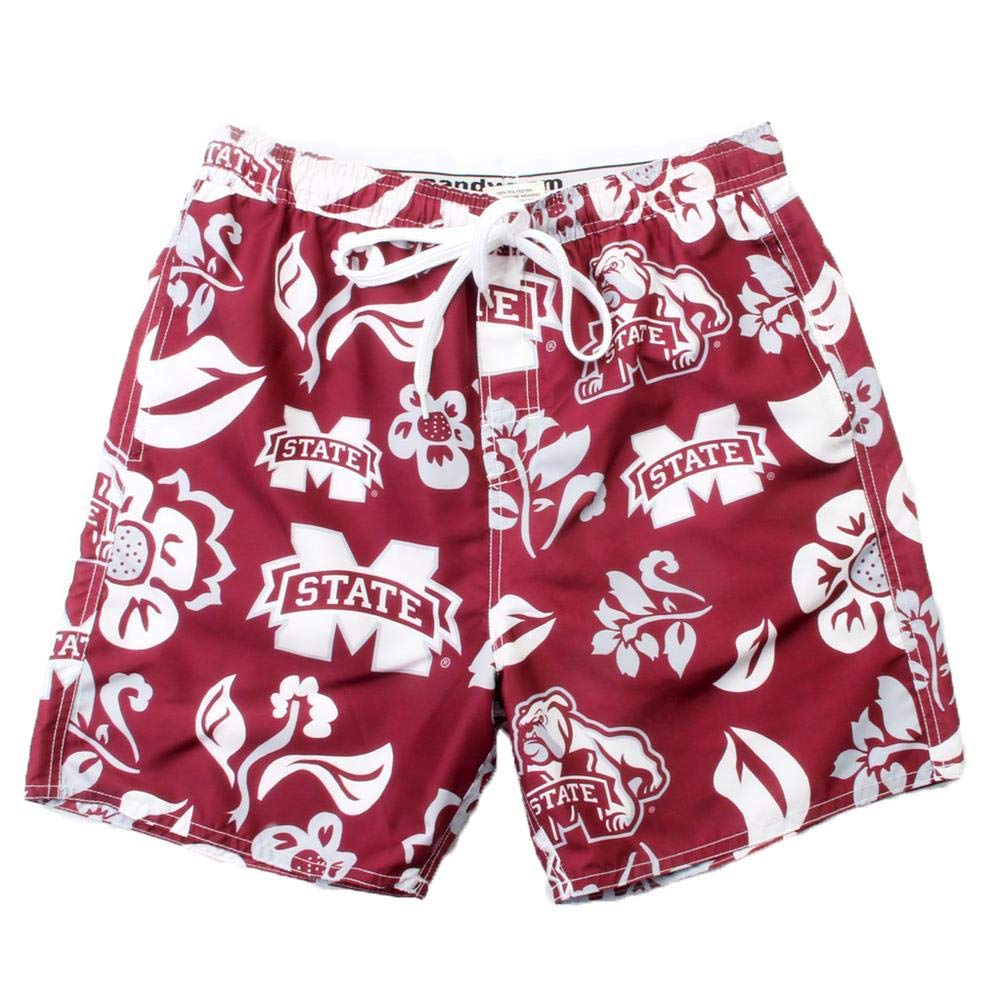 Mississippi State Bulldogs Men's Swim Trunks - Floral Swim Shorts for Men, Large Size, Team Colors - Perfect for Pool Parties, Beach Vacations & Summer Swimming