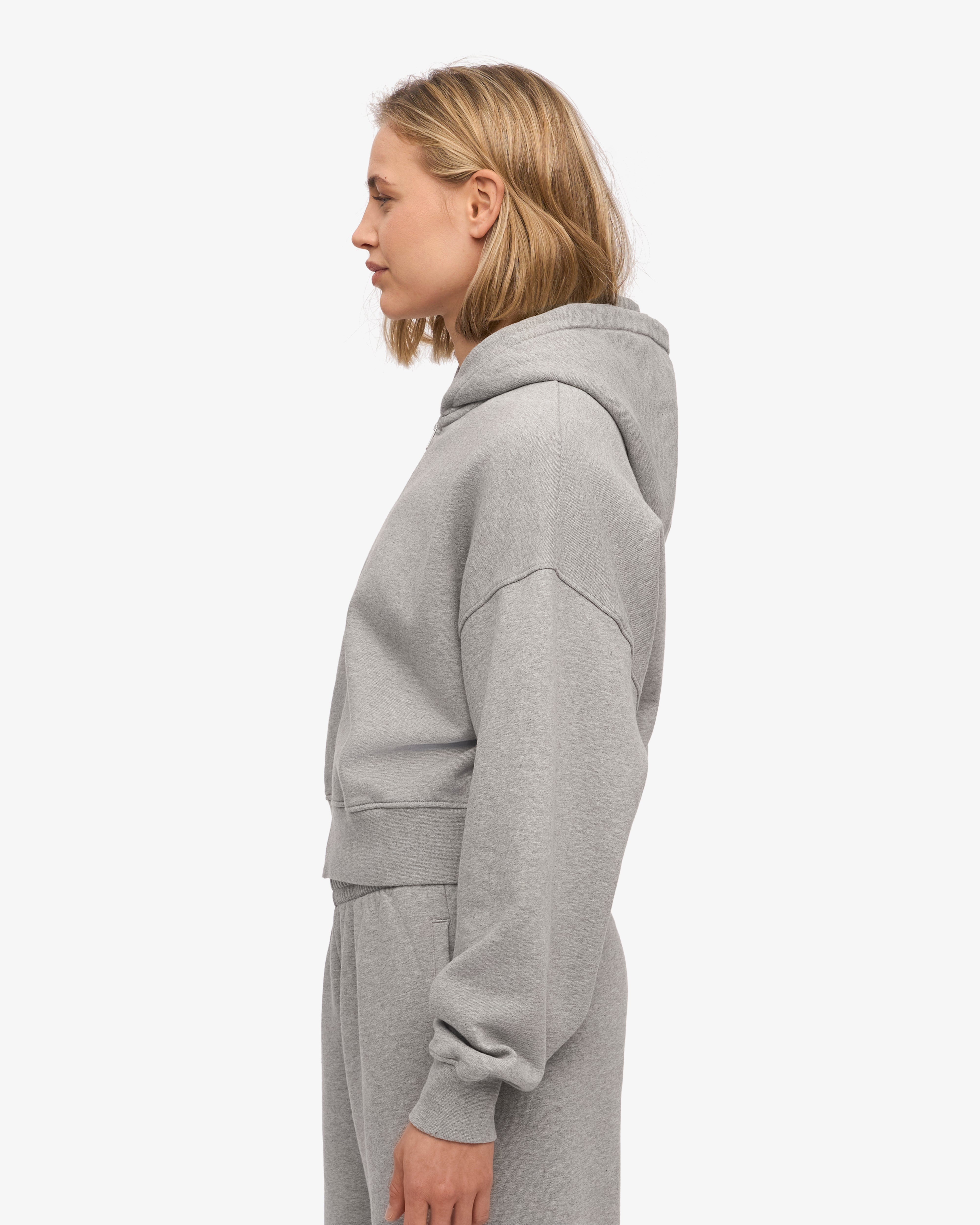 Organic Crop Zip Hoodie - Heather Grey | Eco-Friendly Women's Fashion for Casual Wear & Street Style