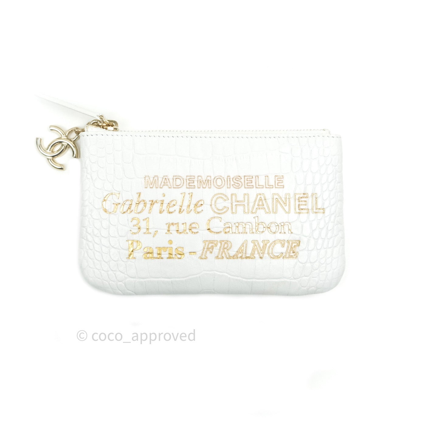 Chanel Calfskin Crocodile Embossed Mini O Case in White Gold - Luxury Crossbody Bag for Women, Perfect for Parties & Evening Events