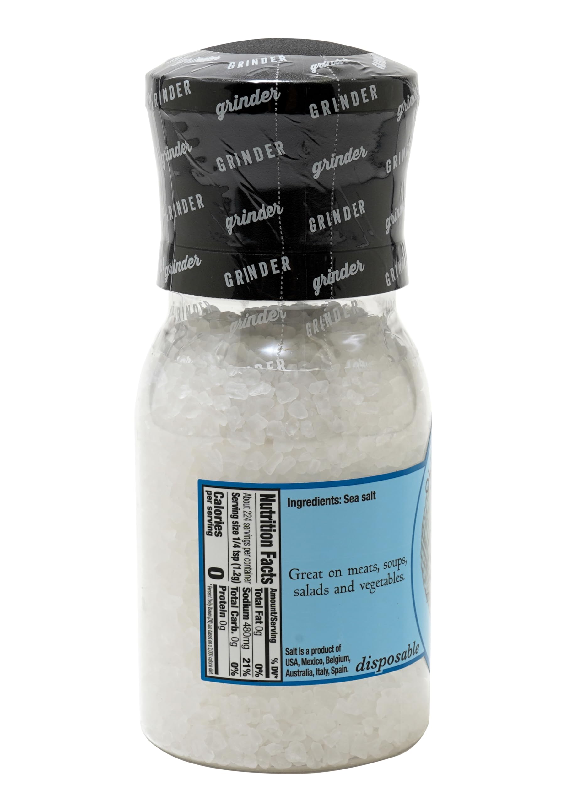 Olde Thompson Premium Sea Salt Grinder Refillable - 9.5 oz (270g) - Gourmet Coarse Grain Salt for Cooking, Baking & Seasoning - Perfect for Kitchen, BBQ & Dining Table Use