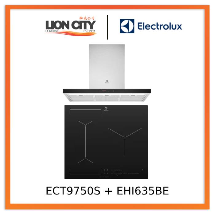 Electrolux ECT9750S 90cm UltimateTaste 500 Stainless Steel Chimney Cooker Hood & EHI635BE 60cm UltimateTaste 700 3-Zone Induction Cooktop - Modern Kitchen Appliances for Home Cooking & Ventilation