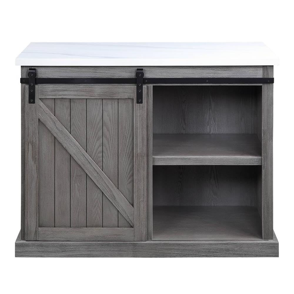 Acme Gauri Gray Oak Wooden Kitchen Island with Marble Top - Perfect for Modern Farmhouse Kitchens, Food Prep & Entertaining