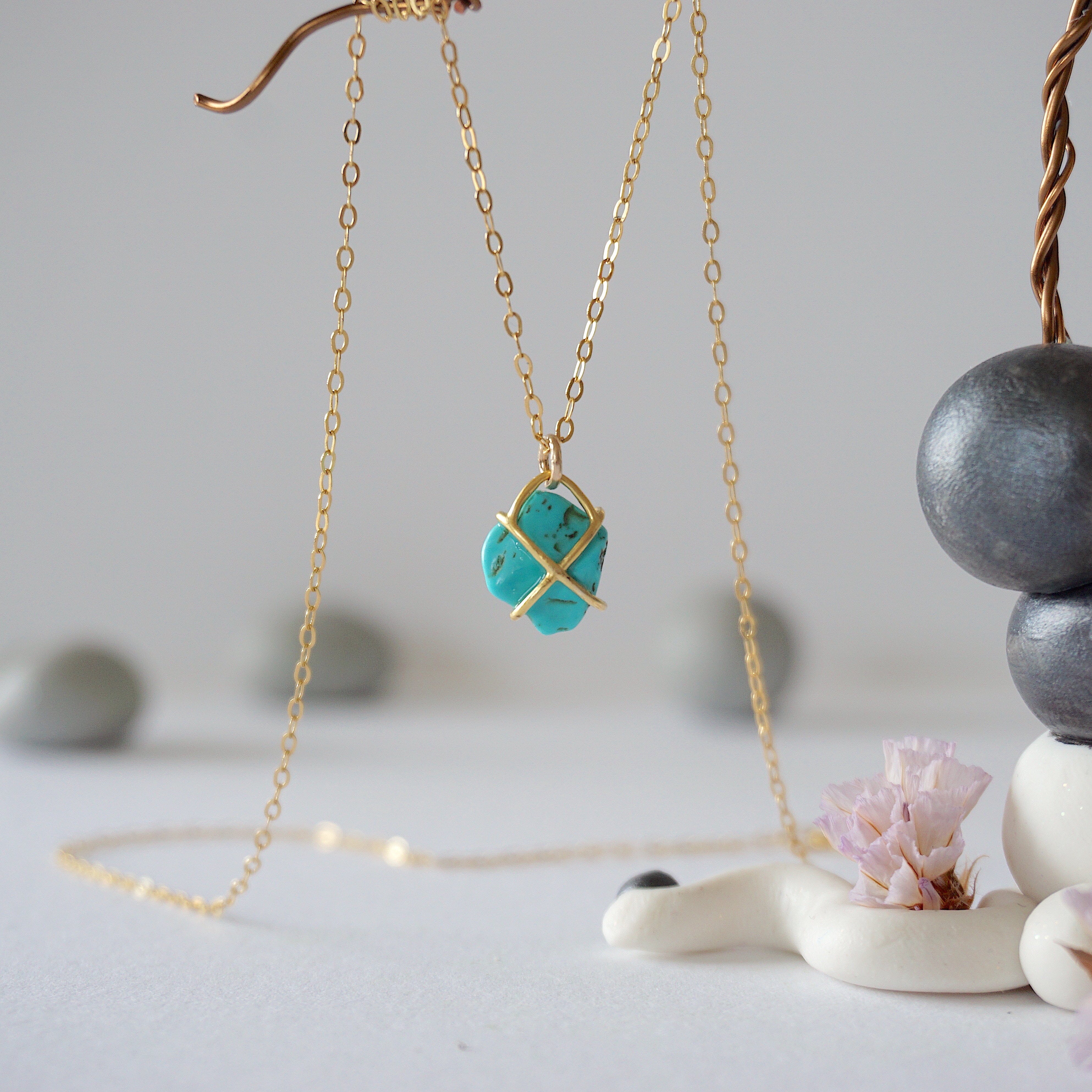 14K Gold Filled Turquoise Huggie Charm Necklace for Women - Dainty Boho Jewelry Gift for Her - Perfect for Everyday Wear, Date Nights & Special Occasions