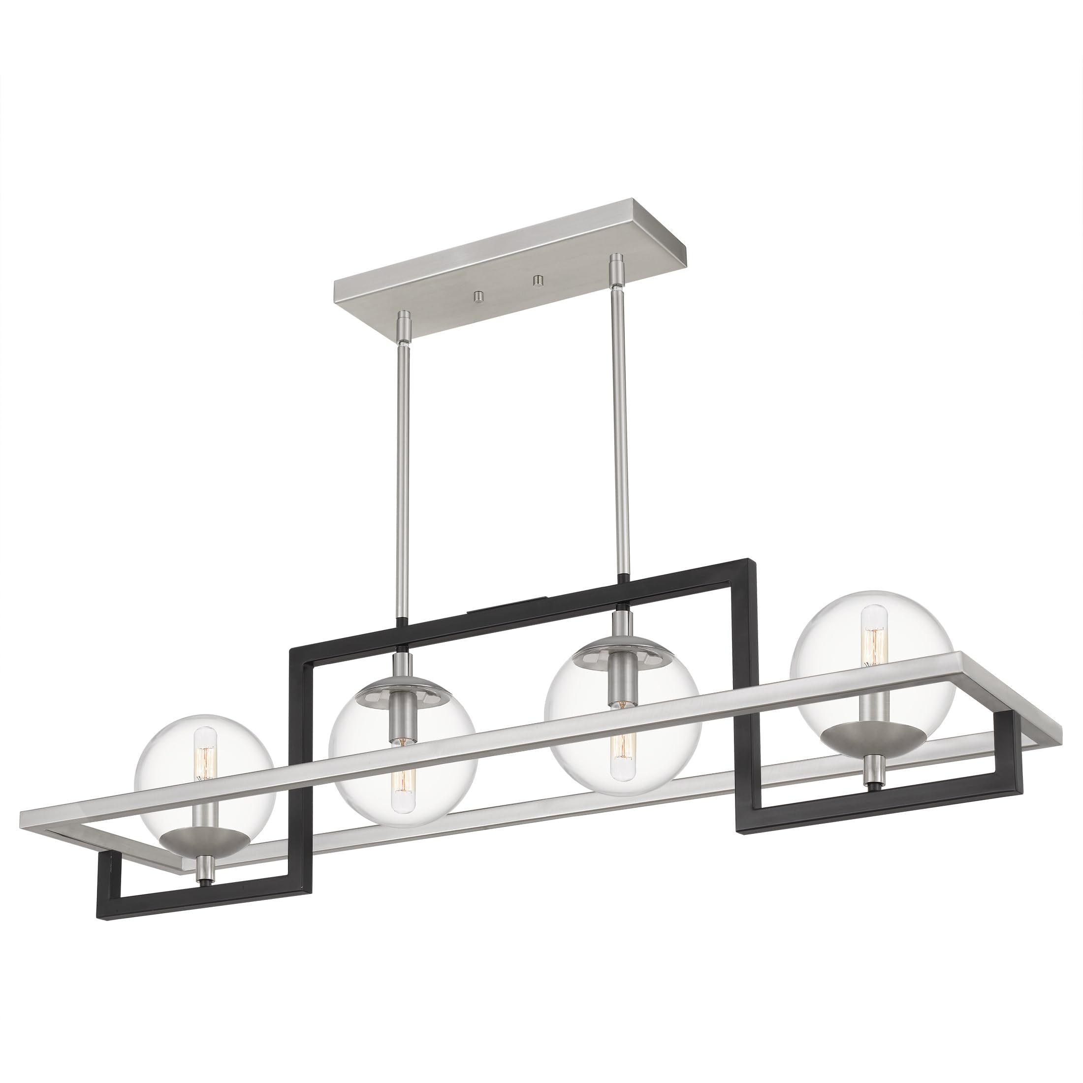 Quoizel Kane 4-Light Earth Black Linear Chandelier - Modern Farmhouse Ceiling Light Fixture for Dining Room, Kitchen Island & Living Room Lighting