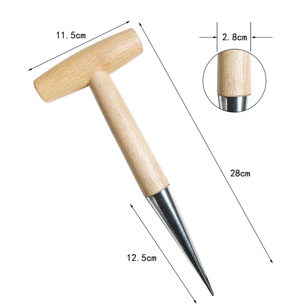 Premium Stainless Steel Handheld Bulb Planter - Wooden Handle Garden Dibber Tool for Planting Seeds, Bulbs & Transplanting | Ideal for Home Gardening, Landscaping & Flower Beds