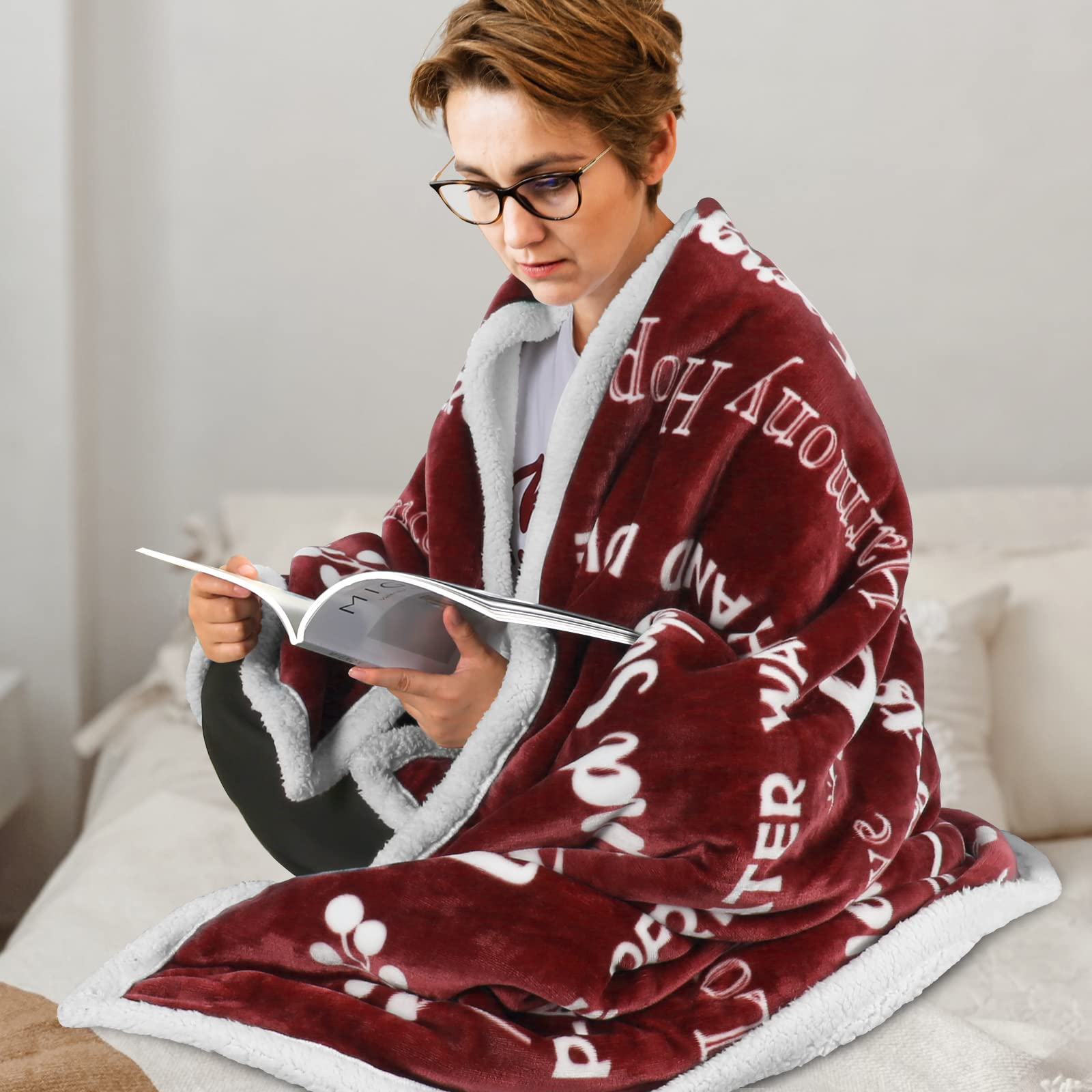 MACEVIA Soft Sherpa Fleece Breast Cancer Survivor Blanket - 50