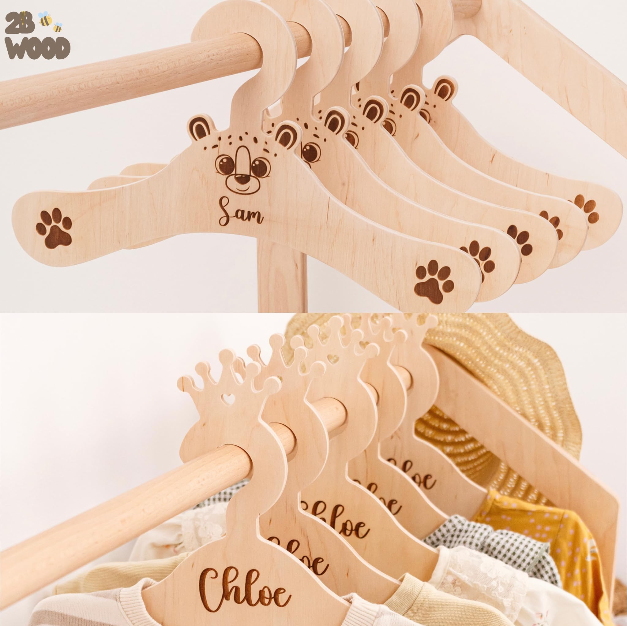 Personalized Kids Clothes Rack - Adjustable Toddler Wardrobe Organizer for Boys & Girls | Montessori Closet Shelf for Baby Clothes Storage | Perfect for Bedroom, Nursery & Playroom Organization
