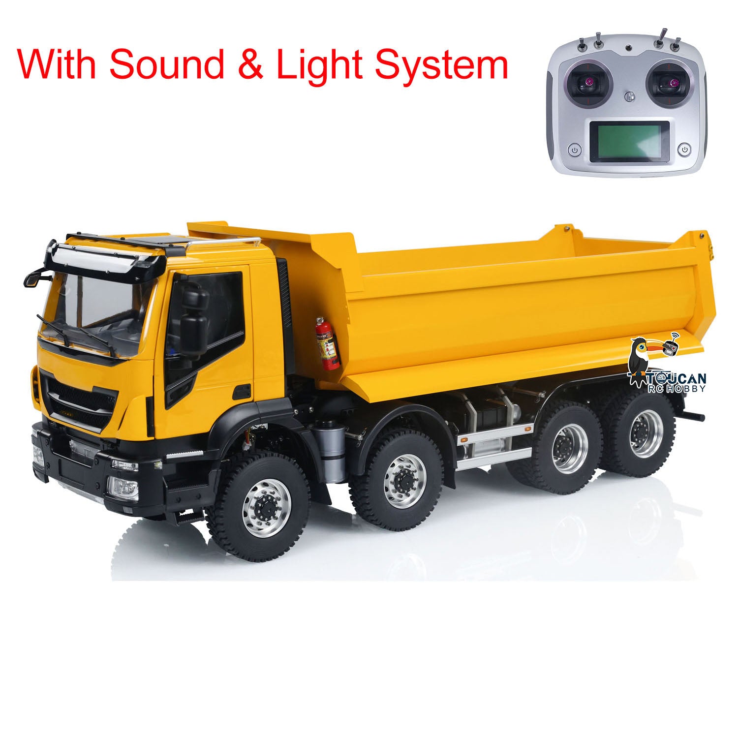1/14 Scale 8x8 Hydraulic RC Dump Truck - Metal Remote Control Tipper Car with Realistic Sound & Light Effects (67x18.5x25cm) - Ready-to-Run Assembled & Painted Model - Perfect for Construction Site Play, Collectors Display & RC Hobby Enthusiasts