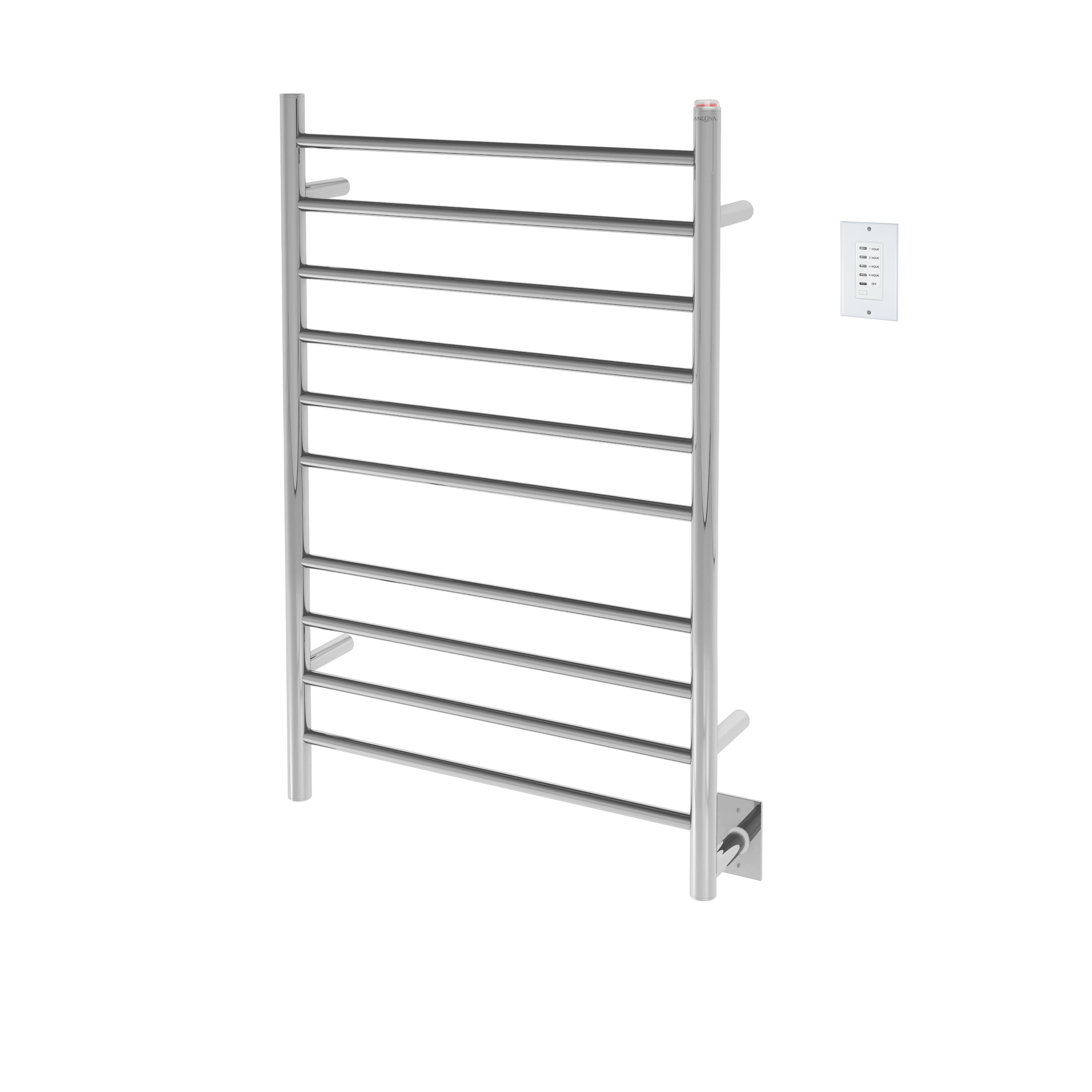 Novara Dual 10 Bar Wall Mounted Stainless Steel Towel Warmer with Timer - Bathroom Luxury Heated Towel Rack for Spa, Hotel & Home Use