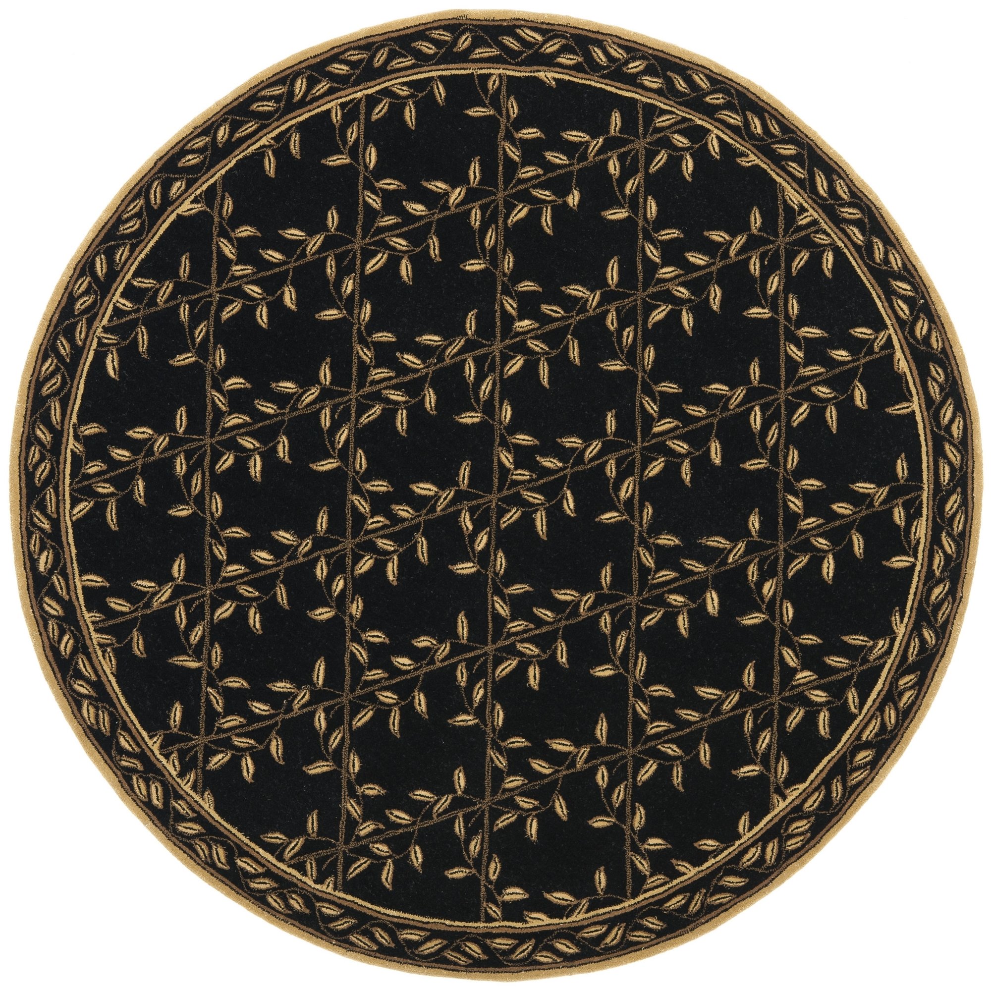 SAFAVIEH Wilton Collection 4' x 4' Round Black & Beige WIL332A Hand-Hooked Country Cottage Floral Wool Area Rug - Perfect for Living Room, Bedroom & Farmhouse Decor