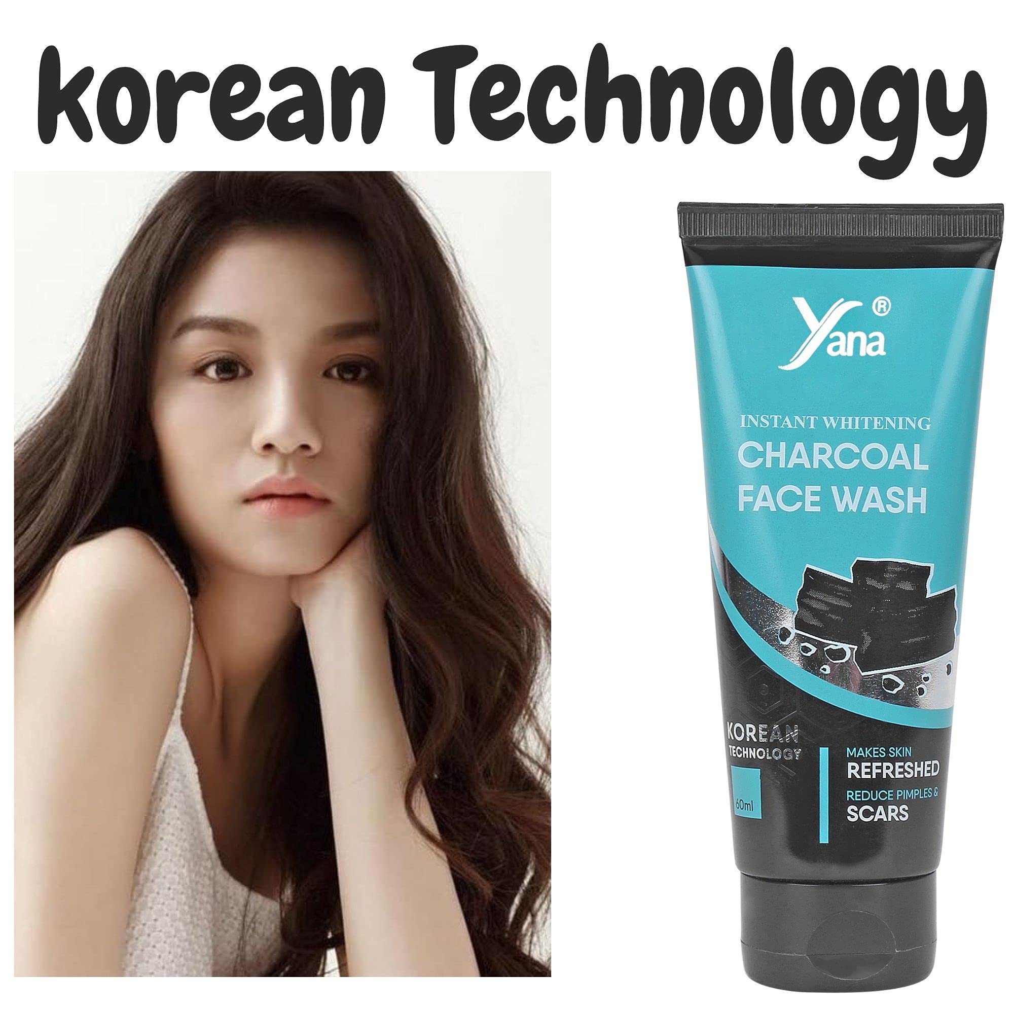 Yana Skin Whitening Charcoal Face Wash - Deep Cleansing & Brightening for Acne & Blackheads | Perfect for Daily Skincare & Glowing Complexion
