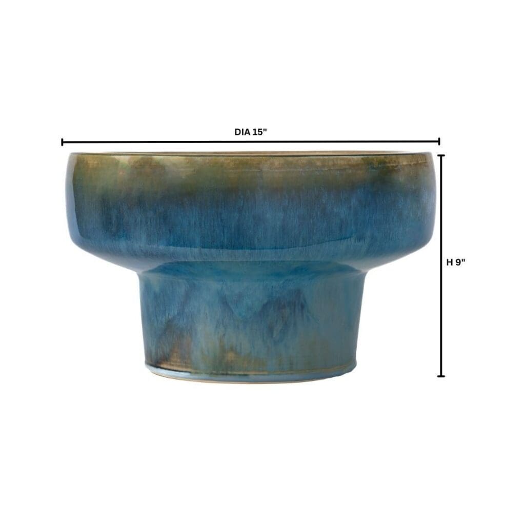 Cyan Design 11771 Elevated Bowl - Shellish Blue Tall Ceramic Serving Bowl for Salads, Fruits & Desserts | Elegant Home Dining & Party Decor