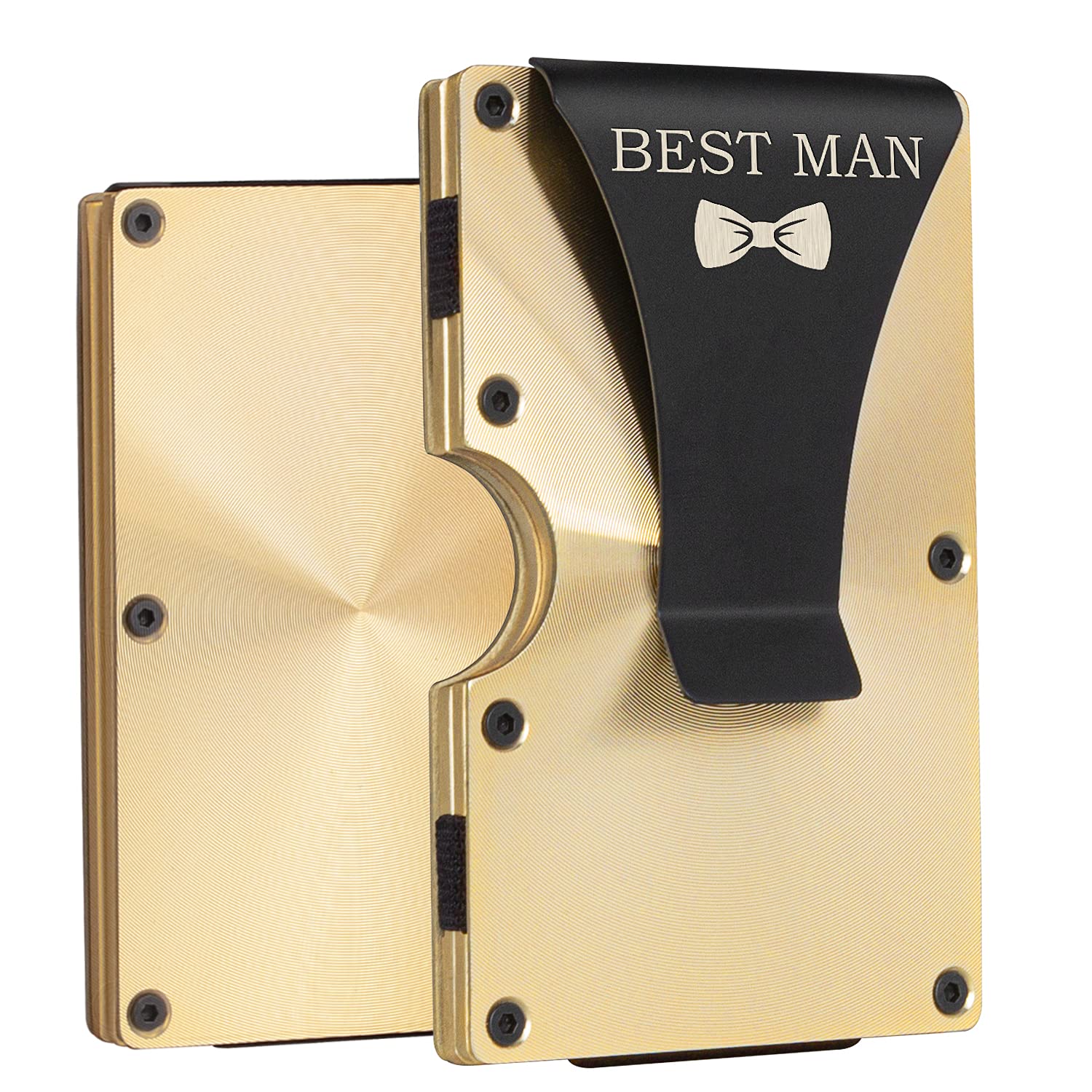 Personalized Best Man Gifts Set - Custom Engraved Aluminum Metal Wallet with Money Clip | Gold Groomsmen Gift Card Holder for Wedding | Perfect for Best Man, Groomsmen & Wedding Party Accessories