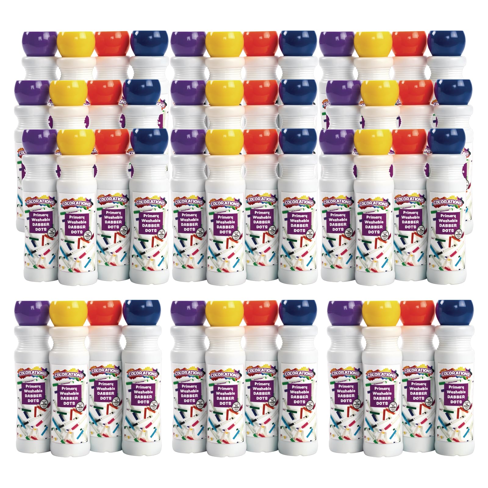 Colorations Dabber Dot Markers Set - 4 Vibrant Colors per Pack (12 Sets) | Individually Wrapped for Gifting | Perfect for Kids Arts & Crafts, DIY Projects, Classroom Activities & Home Decor | Washable Non-Toxic Paint Markers for Toddlers & Children