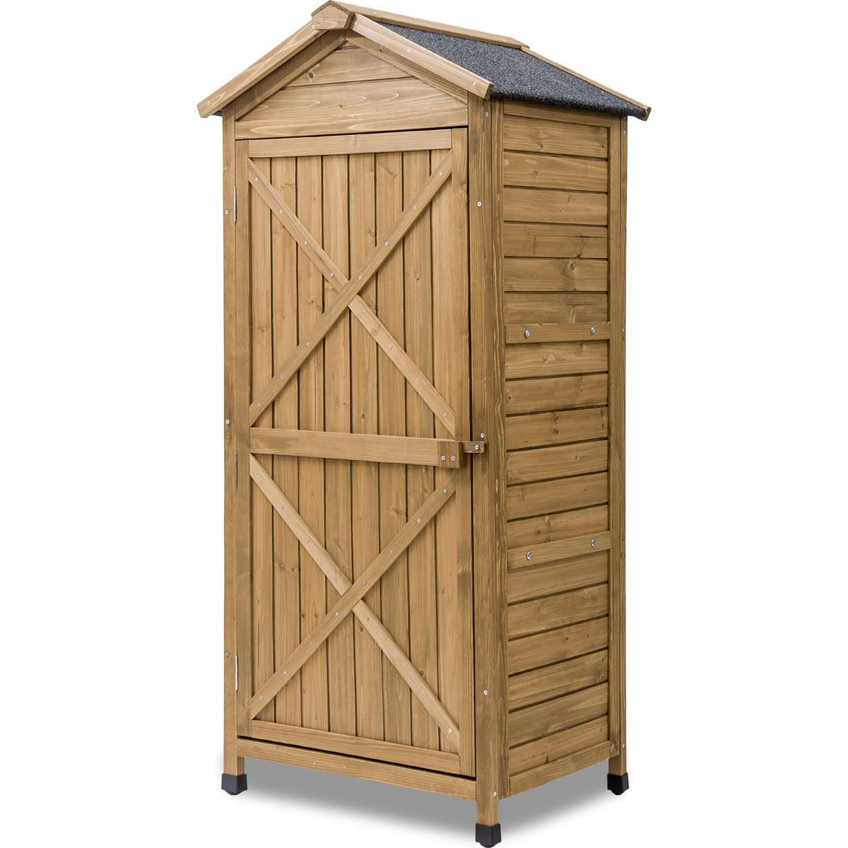 Outdoor Storage Shed with 2 Shelves & Folding Workstation - Adjustable Legs & Tilted Asphalt Roof - Garden Tool & Utility Storage for Backyard, Patio & Workshop Organization