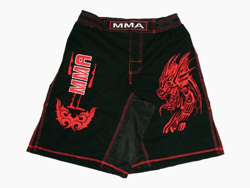 MMA Board Shorts - Rib Stop Cotton with Red Embroidery - Size M - Martial Arts, Fitness & Gym Training - Perfect for Grappling, Kickboxing & Fighting - Ideal for MMA Training, BJJ Practice & Combat Sports