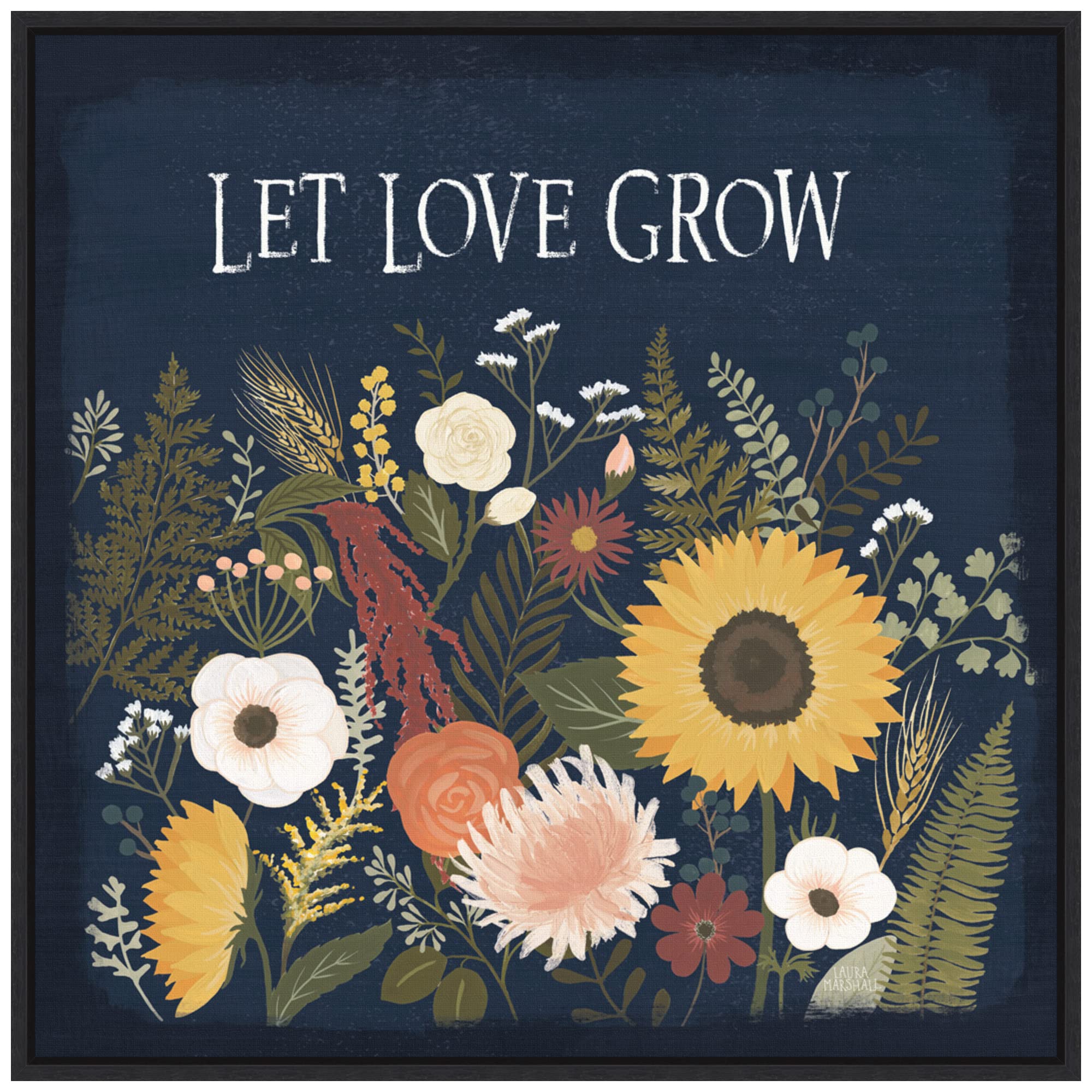 Laura Marshall Autumn Romance I Framed Canvas Wall Art Print - 22x22 Inches, Sylvie Black Frame - Home & Office Decor for Living Room, Bedroom, Dining Room