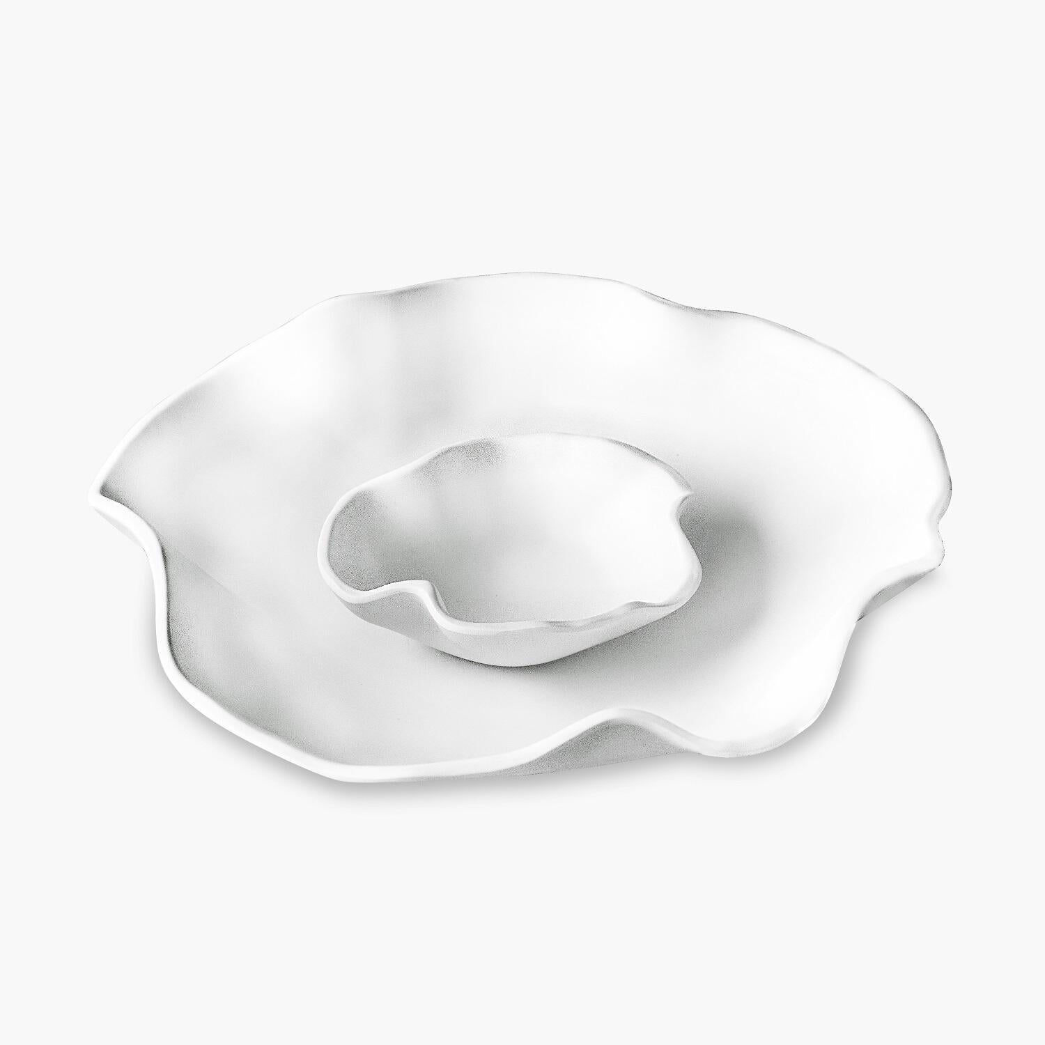 Beatriz Ball VIDA Nube Chip & Dip Set - Elegant Stainless Steel Serving Platter with Matching Bowl for Parties, Entertaining & Home Decor (12-inch)