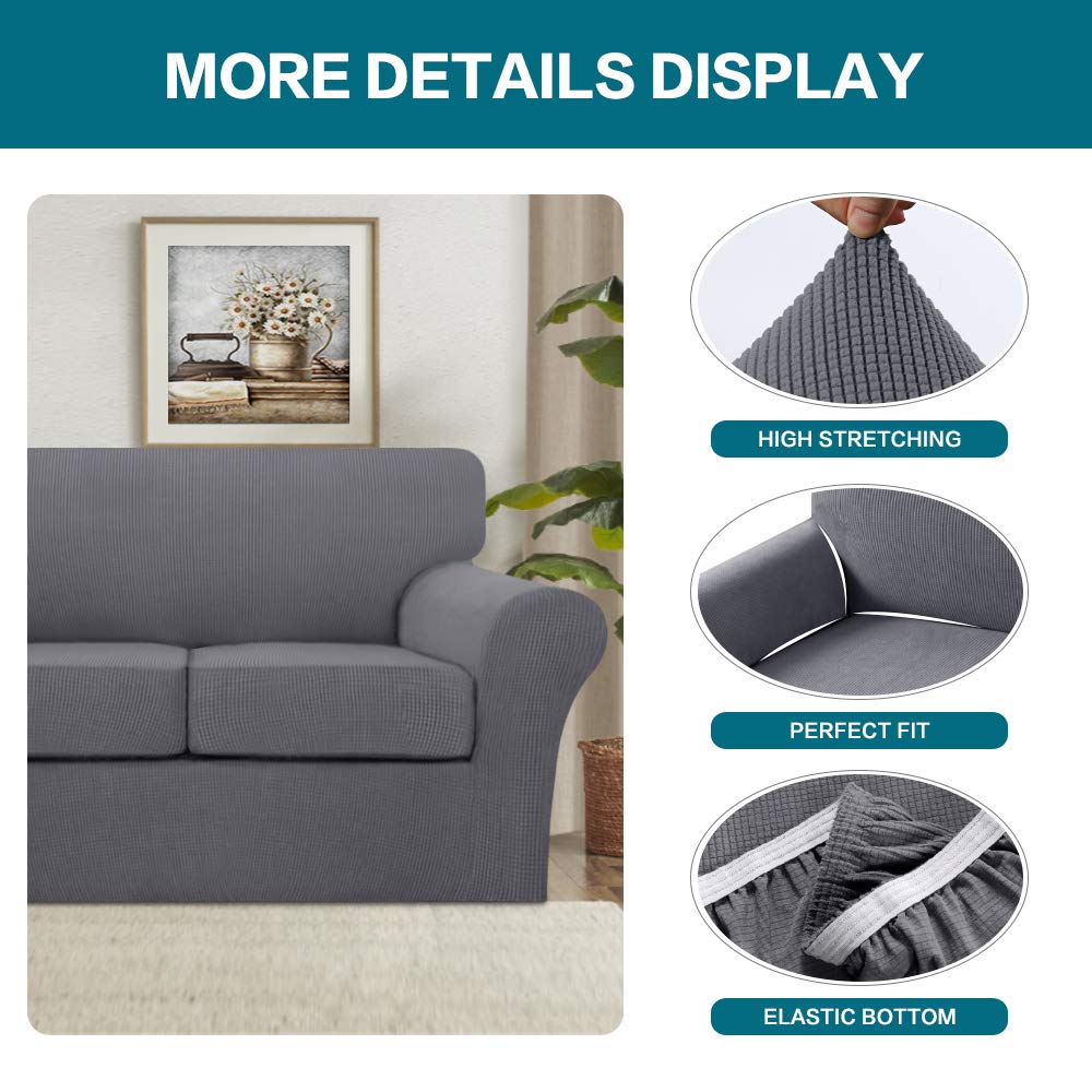 Turquoise 3-Piece Sofa Slipcover Set for 2-Cushion Loveseat - Washable Jacquard Fabric Couch Cover with 2 Individual Cushion Covers, Pet-Friendly Furniture Protector (Gray) - Perfect for Living Room, Apartment & Pet Owners