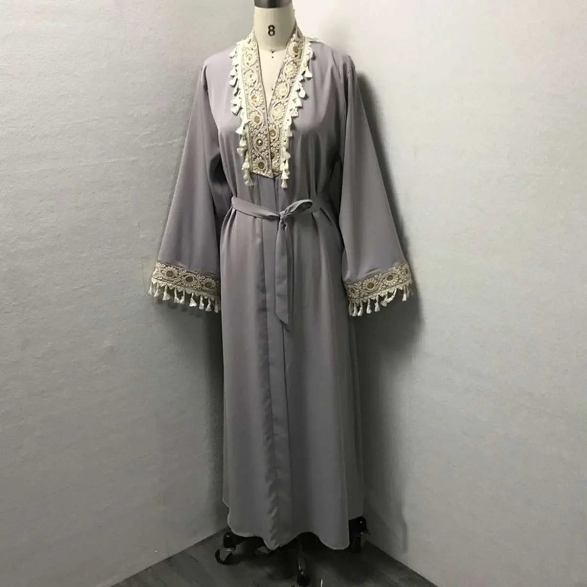 Elegant Muslim Women's Open Abaya Dress with Embroidery Tassel - Modest Cardigan for Prayer, Eid, and Special Occasions