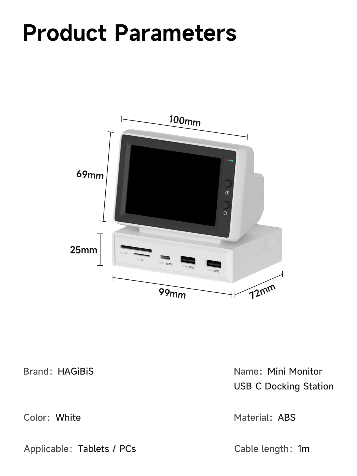 Hagibis 3.5 Inch IPS USB Mini Screen with USB C Hub - Portable HDMI Monitor for Mini PC, CPU RAM HDD Data & Temperature Display, Electronic Photo Frame, Floating Lyrics Screen (960x640) - Perfect for Laptop, Desktop, Gaming Setup & Smart Home Office