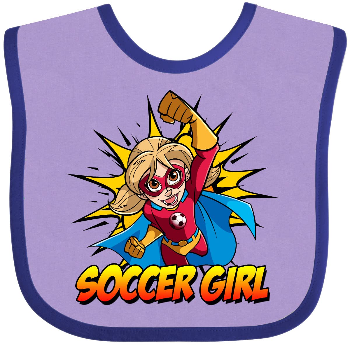 Inktastic Soccer Girl Superhero Baby Bib - Soft Cotton Drool Bib for Toddlers & Infants - Perfect for Feeding, Playtime & Photo Shoots - Cute Soccer Themed Gift for Baby Girls