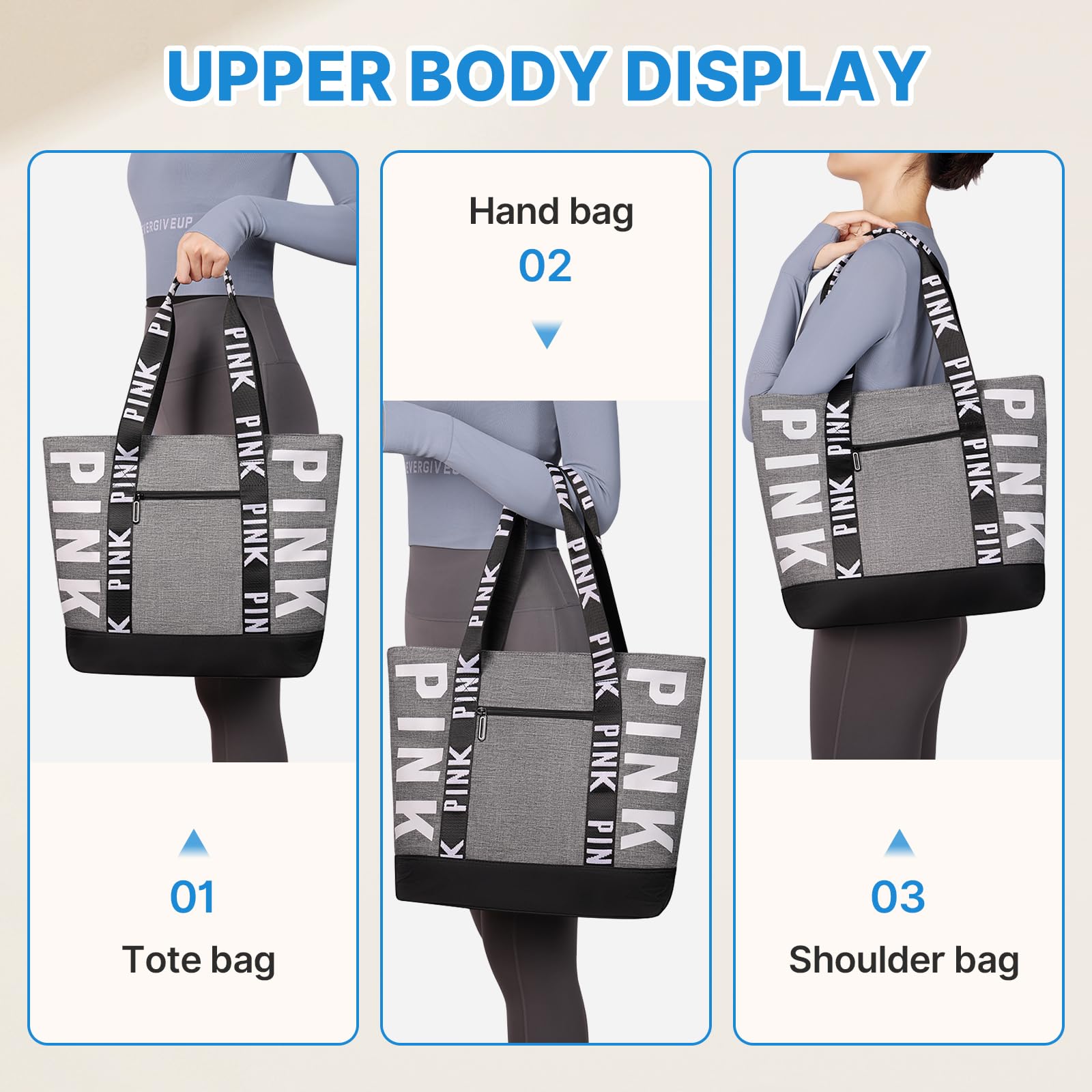 Waterproof Travel Tote Bag for Women - Large Beach Bag with Zipper for Daily Use, Gym, Shopping & Vacation Essentials | Durable & Spacious Carryall for Work, Pool, Beach Trips & Weekend Getaways