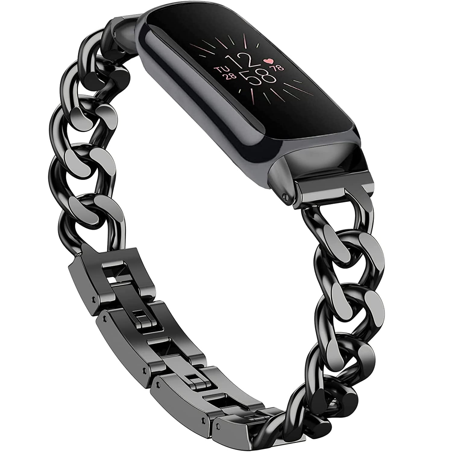 Wizvv Stainless Steel Adjustable Thin Metal Band Replacement Bracelet Compatible with Fitbit Luxe Smartwatch - Elegant & Interchangeable Wristband for Women (Perfect for Workouts, Office & Daily Wear)