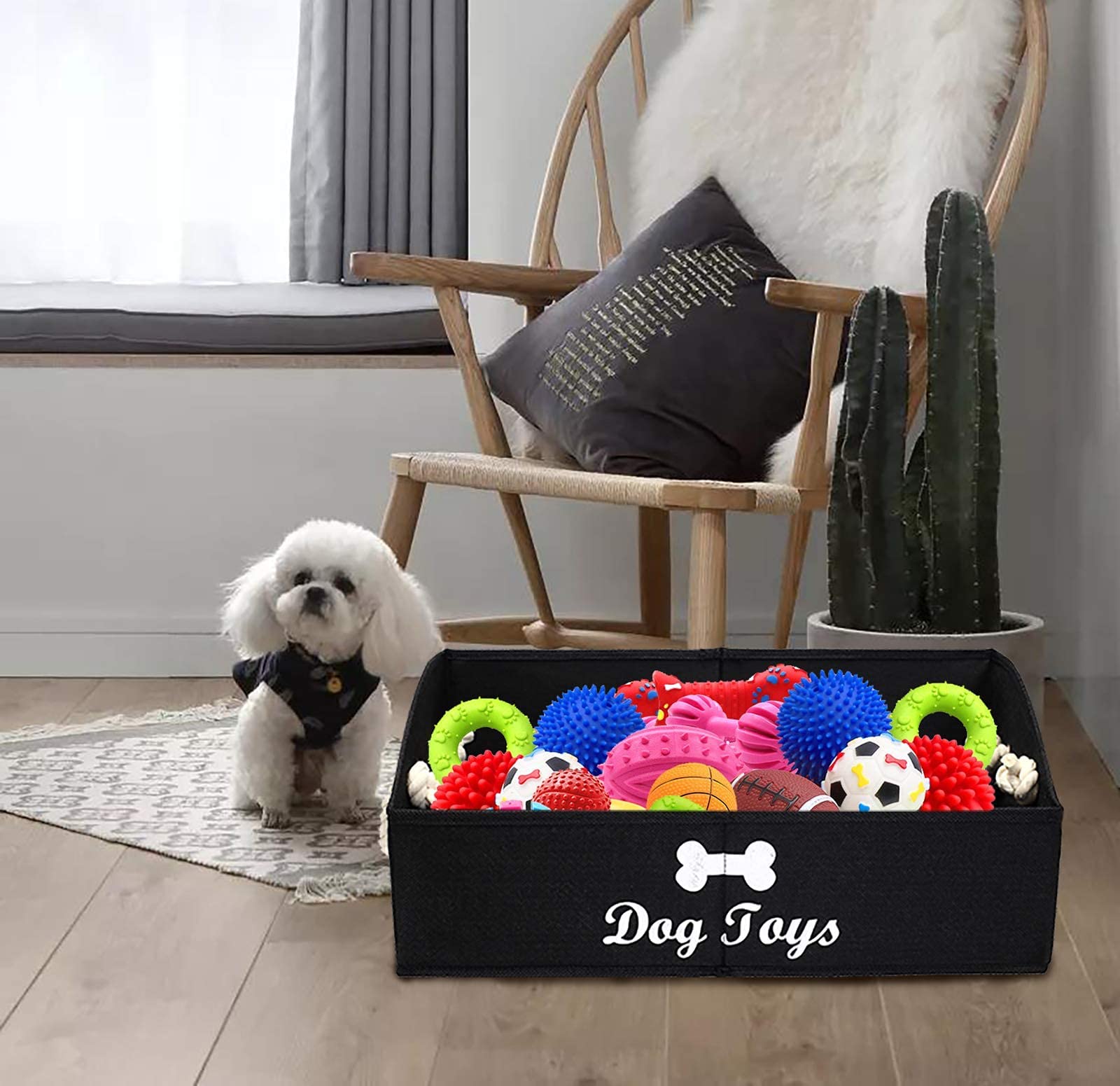 Morezi Large Dog Toy Storage Bin - Shallow Puppy Toy Basket for Living Room, Playroom & Closet - Perfect for Home Organization (Black) | Ideal for Pet Toy Storage & Living Space Decluttering