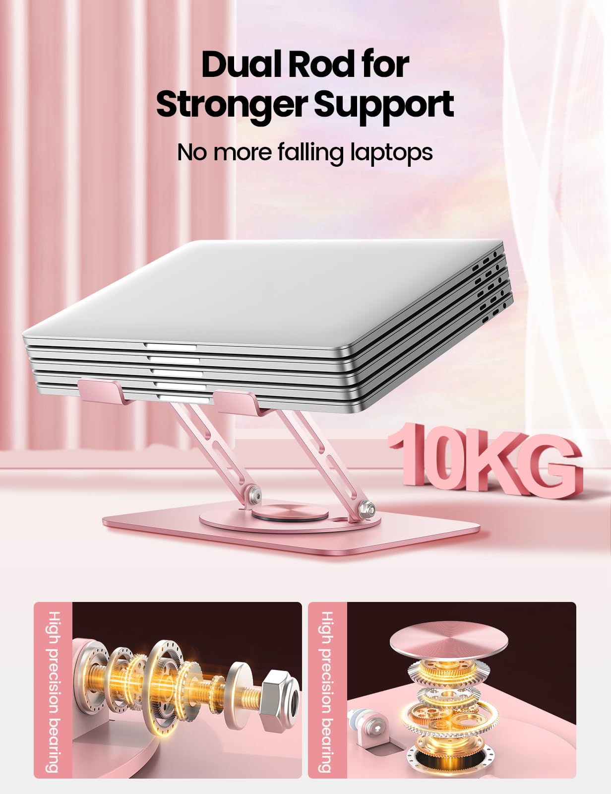 Vaydeer Adjustable Laptop Stand with 360° Rotation & Foldable Design - Ergonomic Laptop Riser for MacBook, Dell, HP 10-15.6 Inch Laptops (Pink) - Perfect for Home Office, Gaming & Workspace Setup