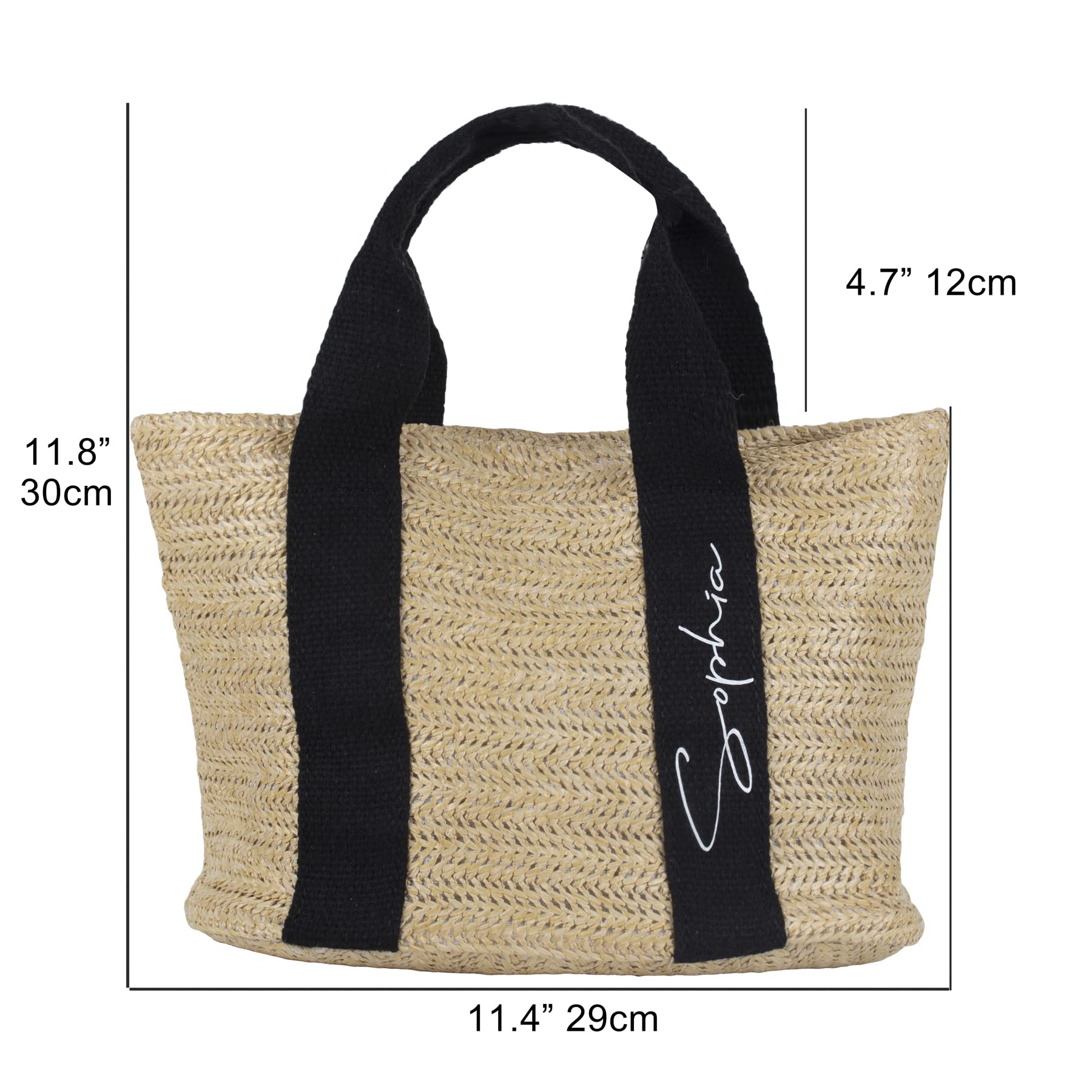 Women's Summer Straw Beach Tote Bag - Lightweight & Spacious for Vacation, Travel, Shopping | Perfect for Beach Outings, Picnics & Casual Day Trips (Khaki, Black)