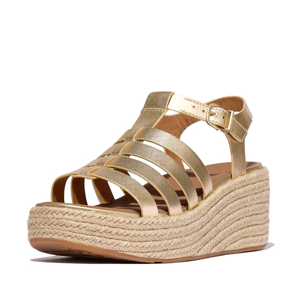 FitFlop Platform Espadrille Leather Wedge Sandals for Women - Comfortable Fisherman Style Summer Shoes with Arch Support | Perfect for Beach, Vacation, and Casual Outings
