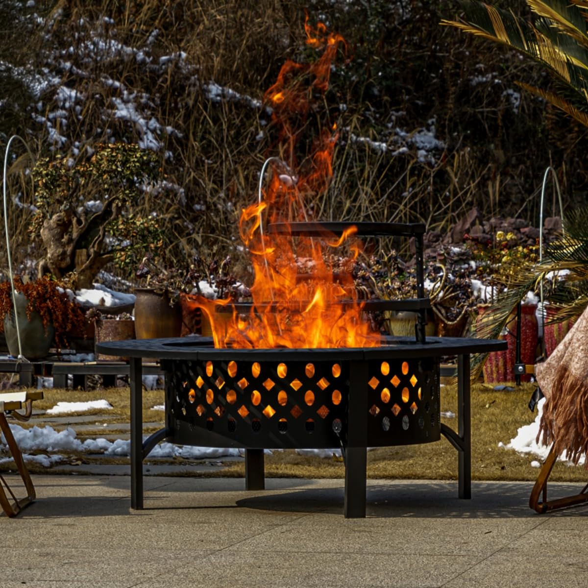 42 Inch Extra Large Wood Burning Fire Pit with 2 Grills, Lid & Poker - Heavy Duty 3-in-1 Outdoor Fire Pit, BBQ Grill & Round Metal Table for Patio, Backyard, Camping, Picnic & Party Gatherings
