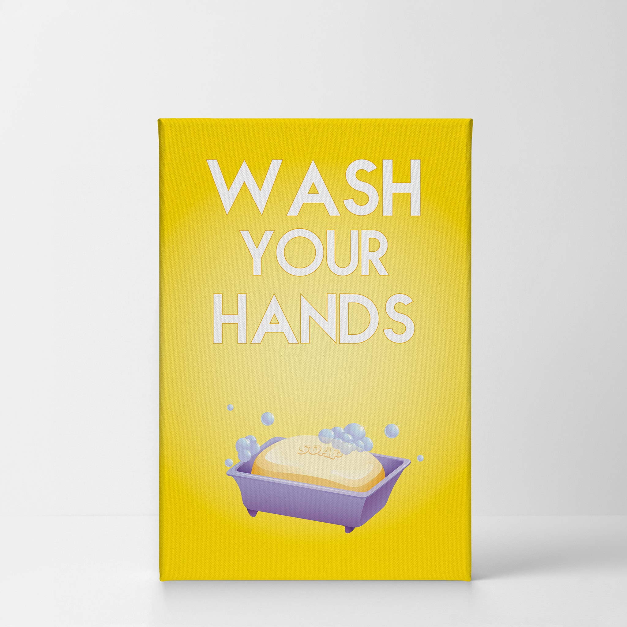 Smile Art Design 'Wash Your Hands' Motivational Quote Canvas Print - 28x19 Inch Bathroom Wall Decor for Kids, Nursery & Home - Ready to Hang Made in USA | Perfect for Bathrooms, Playrooms & School Hygiene Education