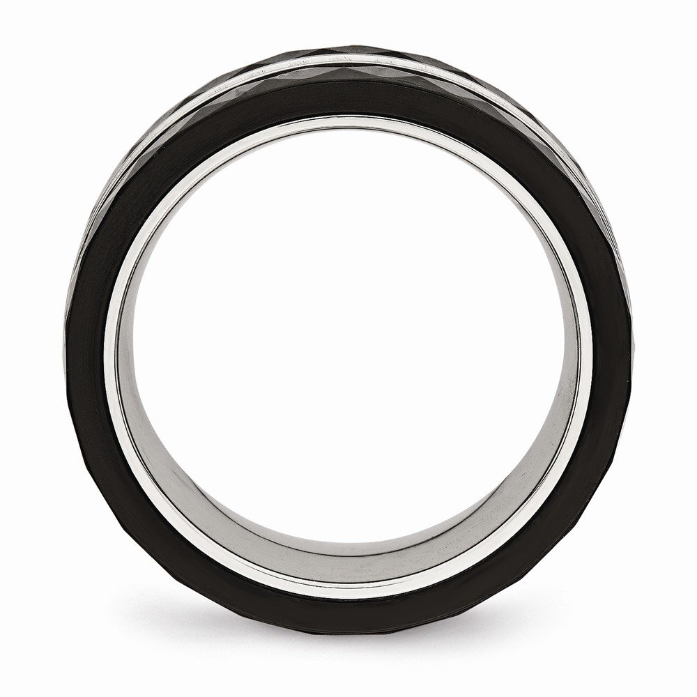 Stainless Steel Polished Faceted Black Ceramic CZ Ring for Men & Women - Elegant Wedding Band, Anniversary Gift, Fashion Jewelry for Everyday Wear