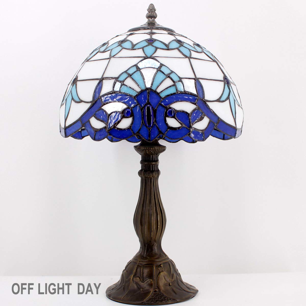 Tiffany Style Table Lamp - Navy Blue Baroque Stained Glass Desk & Bedside Light, 12x12x18 Inches, Perfect for Bedroom, Living Room & Home Office Decor - WERFACTORY S003B Series - Ideal for Reading, Relaxation & Romantic Ambiance Lighting