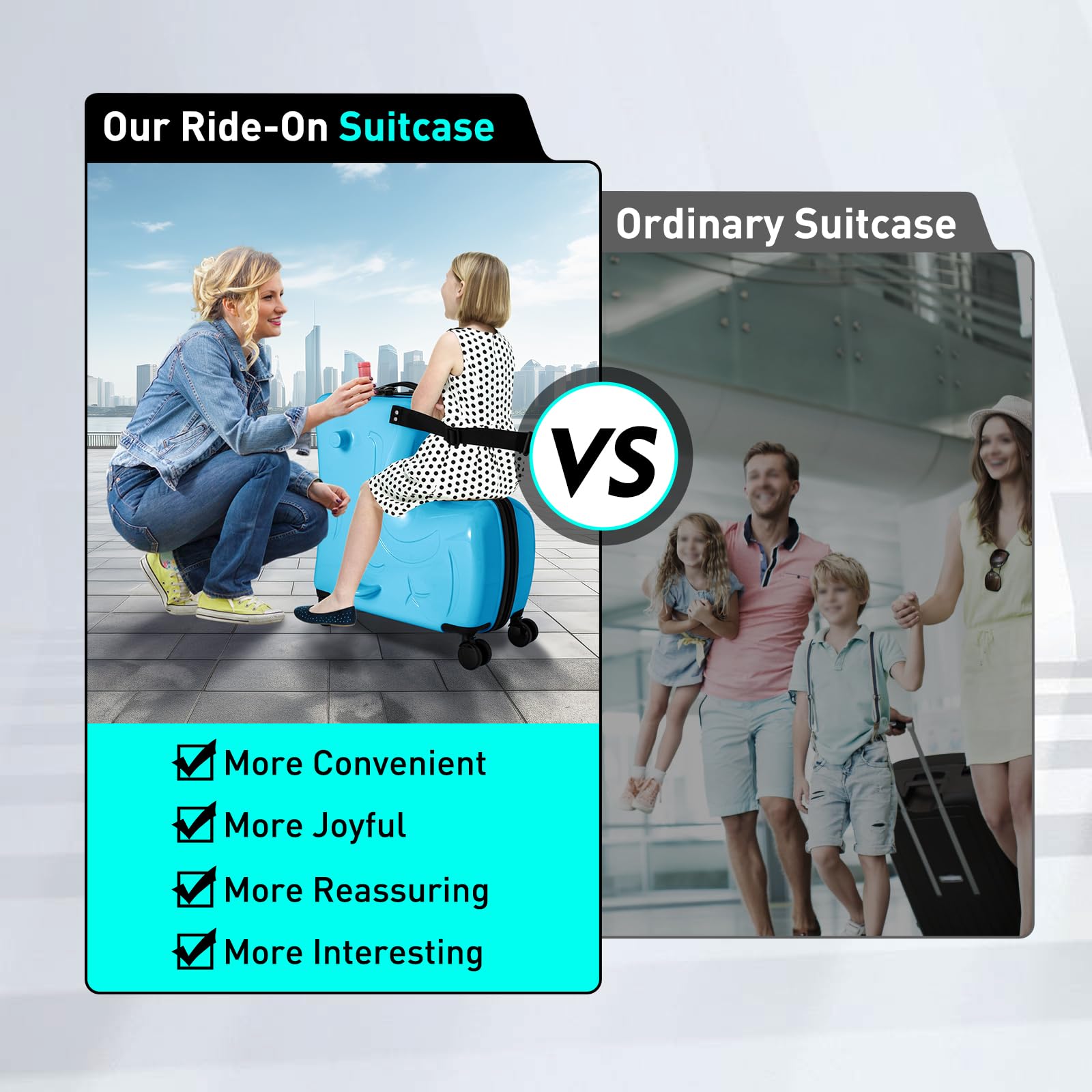 **DNYSYSJ 20 Inch Kids Carry-On Suitcase with Ride-On Feature & Safety Belt - Lightweight Travel Luggage for Toddlers & Children, Perfect for Airplane Trips & Family Vacations (Blue-20)**