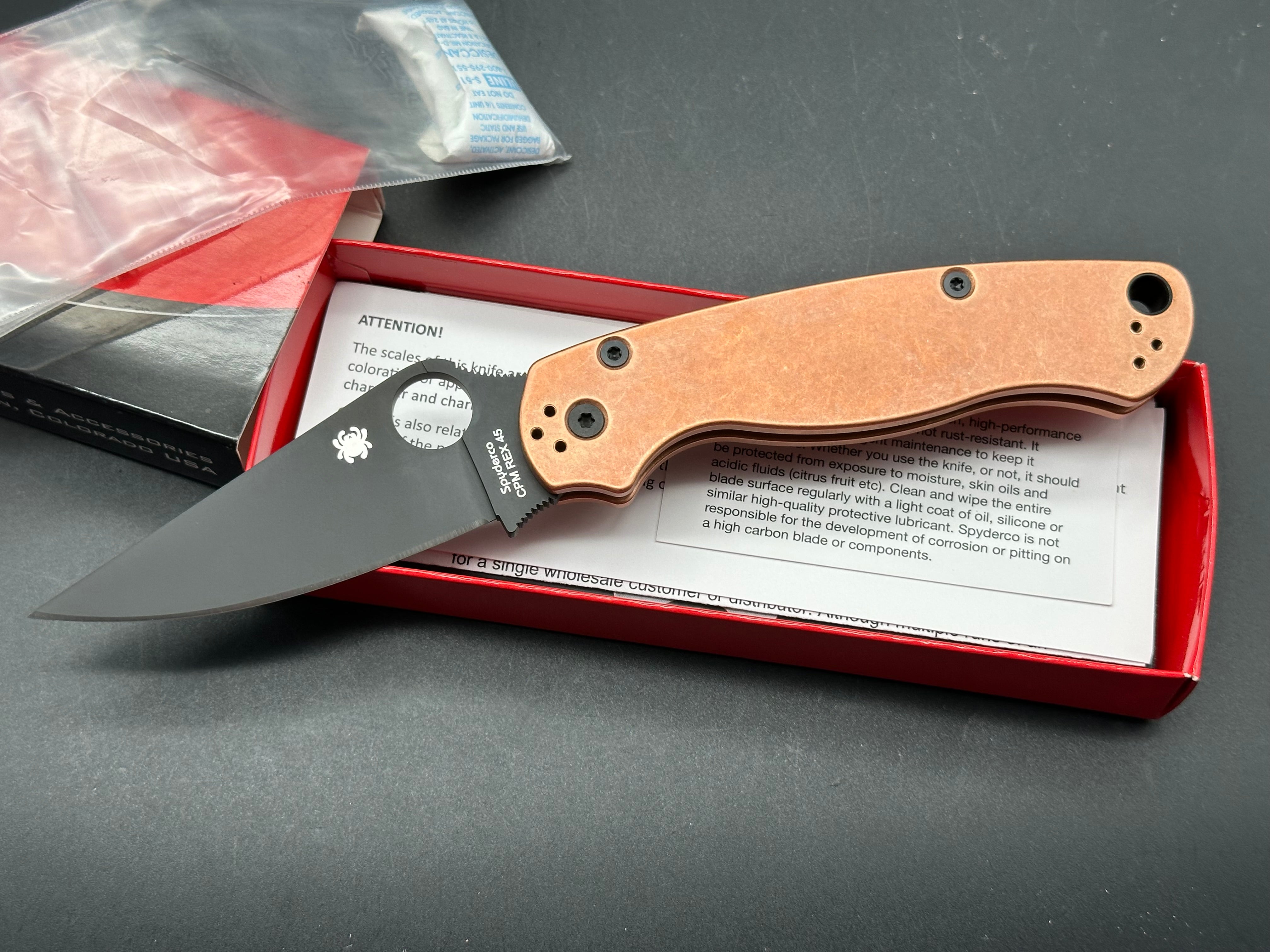 Spyderco Para 2 Folding Knife - Brand New in Box - Copper Rex45 Steel Blade - EDC, Camping & Outdoor Survival Tool