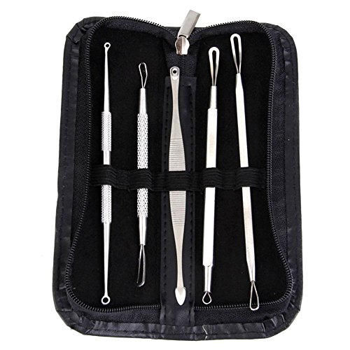 Japti Stainless Steel Anti-Slip Blackhead Remover Kit with Case - Professional Pimple Extractor Tools, Acne Needle Set & Tweezers for Facial Care (Silver/Medium) - Perfect for Home Spa, Travel & Dermatologist-Recommended Skincare Routine