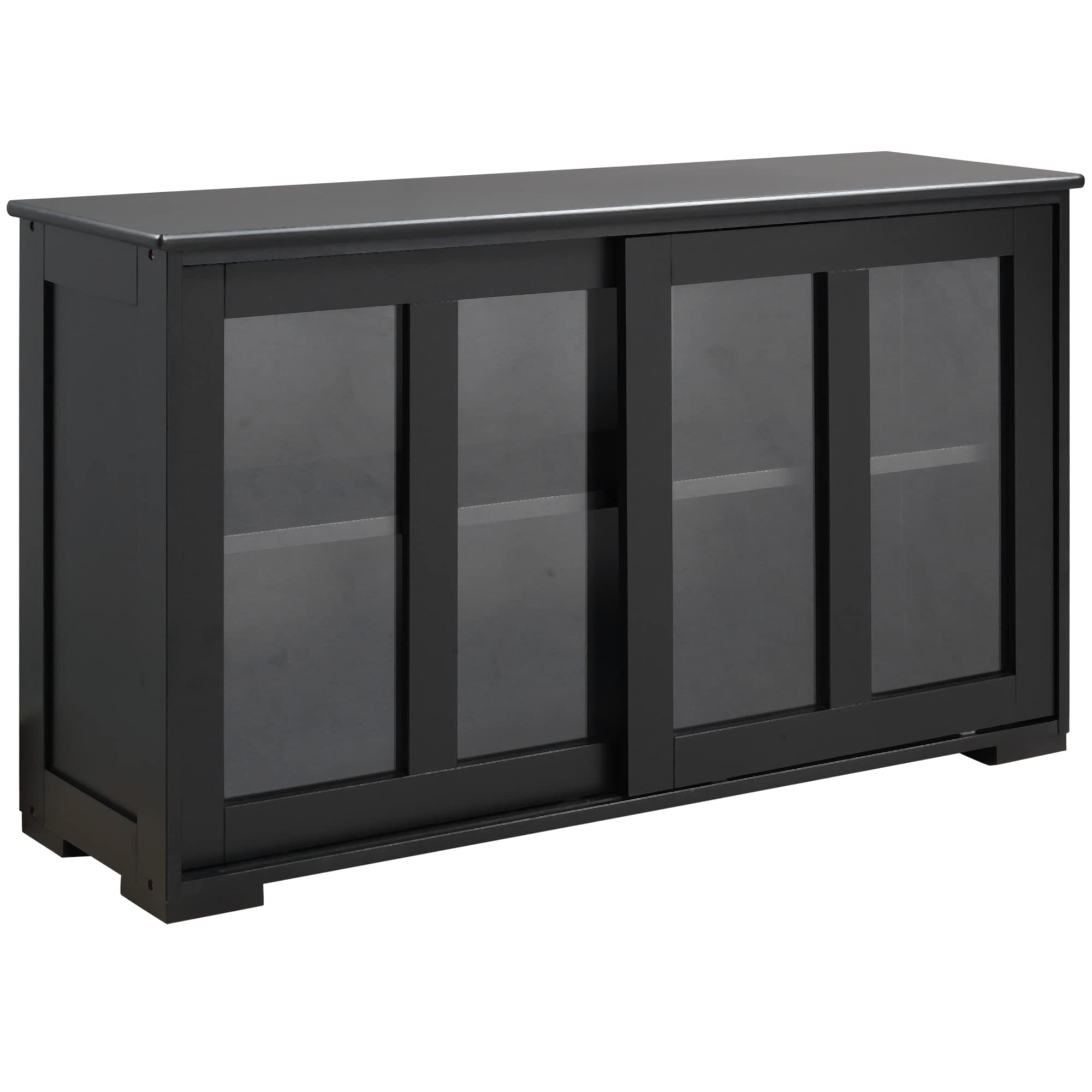 HOMCOM Sideboard Buffet Cabinet - Stackable Credenza with Sliding Glass Door & Adjustable Shelves, China Display Cabinet for Dining Room Storage, Black - Perfect for Home Decor and Kitchen Organization