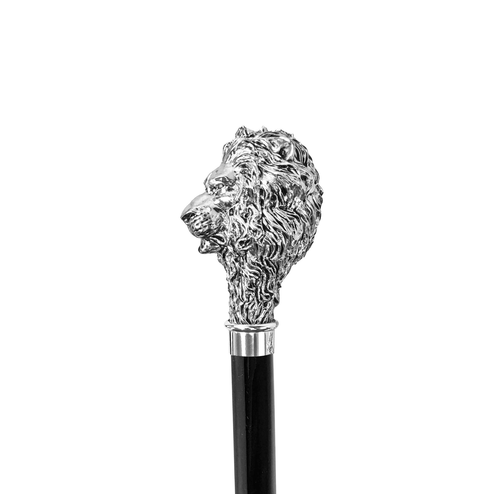 925 Silver Plated Lion Head Walking Cane - Elegant & Durable Mobility Aid for Men & Women - Perfect for Hiking, Fashion, and Gift Giving