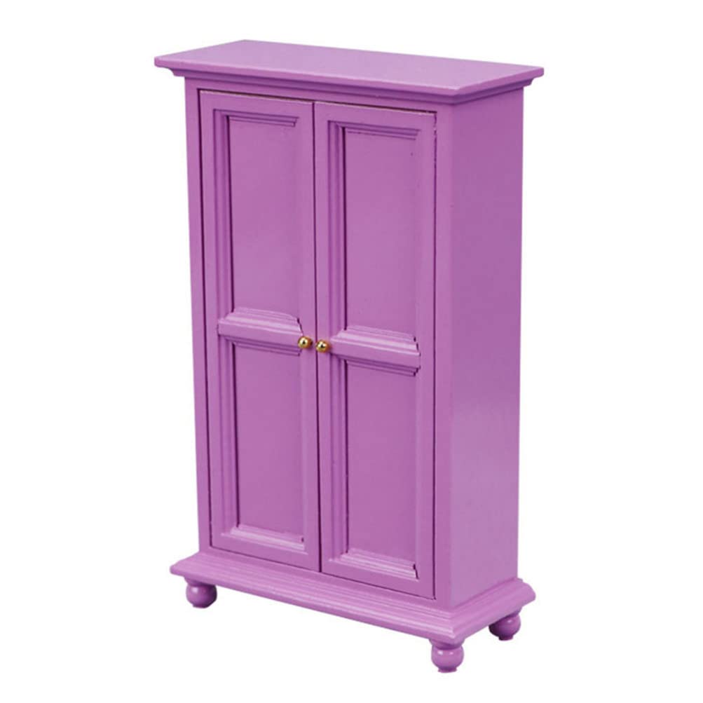 Vintage Wooden Dollhouse Miniature Wardrobe Closet 1:12 Scale - Double Door DIY Mini Furniture for Bedroom Decor, Kids Play House & Collectible Display