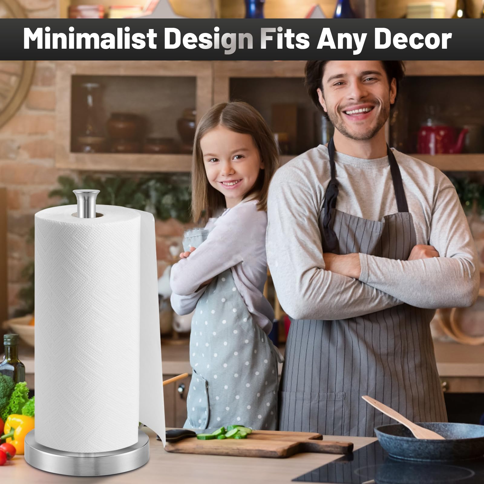 Stainless Steel Paper Towel Holder for Kitchen & Bathroom - Heavy Weight Non-Slip Base, Space Saving Countertop Design, Scratch Resistant & Smooth Surface - Perfect for Home, Office, and Restaurant Use