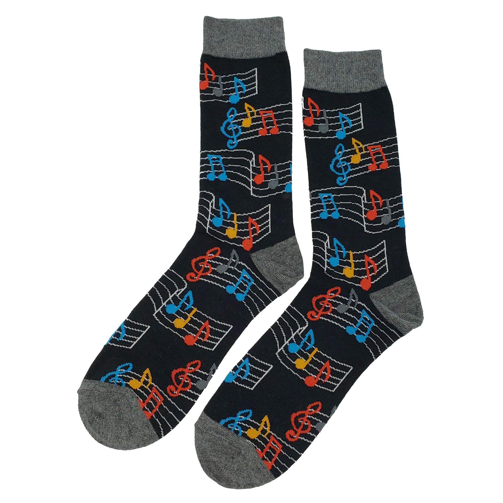 Funny Music Note Dress Socks for Men - Novelty Cotton Crew Socks Size 8-12 in Colorful Crazy Designs - Perfect Gift for Musicians & Music Lovers - Great for Concerts, Gifts, and Everyday Wear