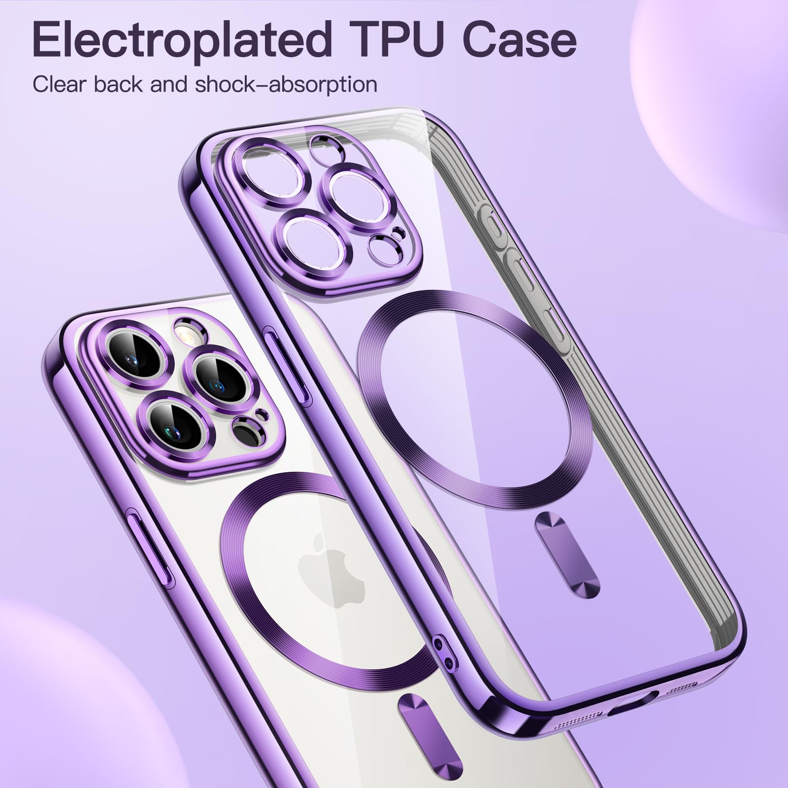 JETech Soft Clear Case for iPhone 15 Pro 6.1-Inch - Shockproof TPU Phone Cover with Full Camera Protection & MagSafe Wireless Charging Compatibility (Purple) - Perfect for Everyday Use, Travel & Outdoor Activities