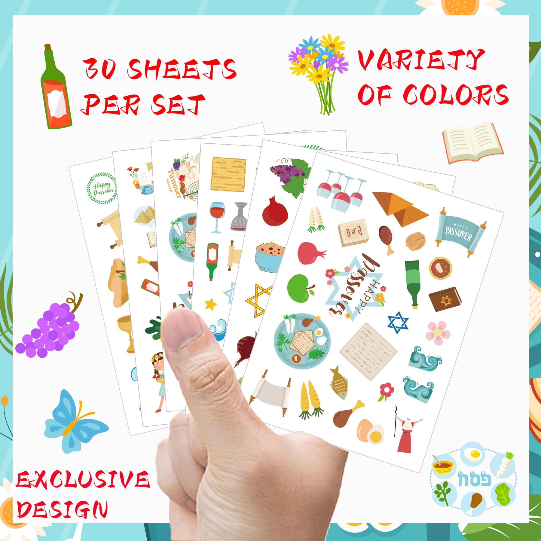 710 PCS Passover Stickers & Labels for Kids - Fun Karpas Beitzah Sticker Sheets, Passover Games & Party Decorations - Perfect for Seder Plate Marking, Kids' Activities & Holiday Favors