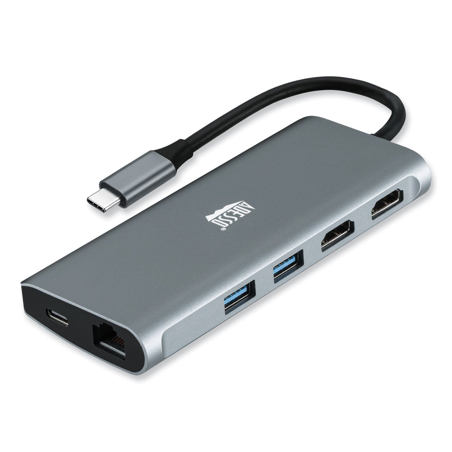 Adesso 9-in-1 USB C Hub with Dual HDMI, 3 USB-C Ports, SD/TF Card Reader & Ethernet - Space Gray for MacBook Pro/Air, Dell XPS, iPad Pro (Work from Home & Office Setup)